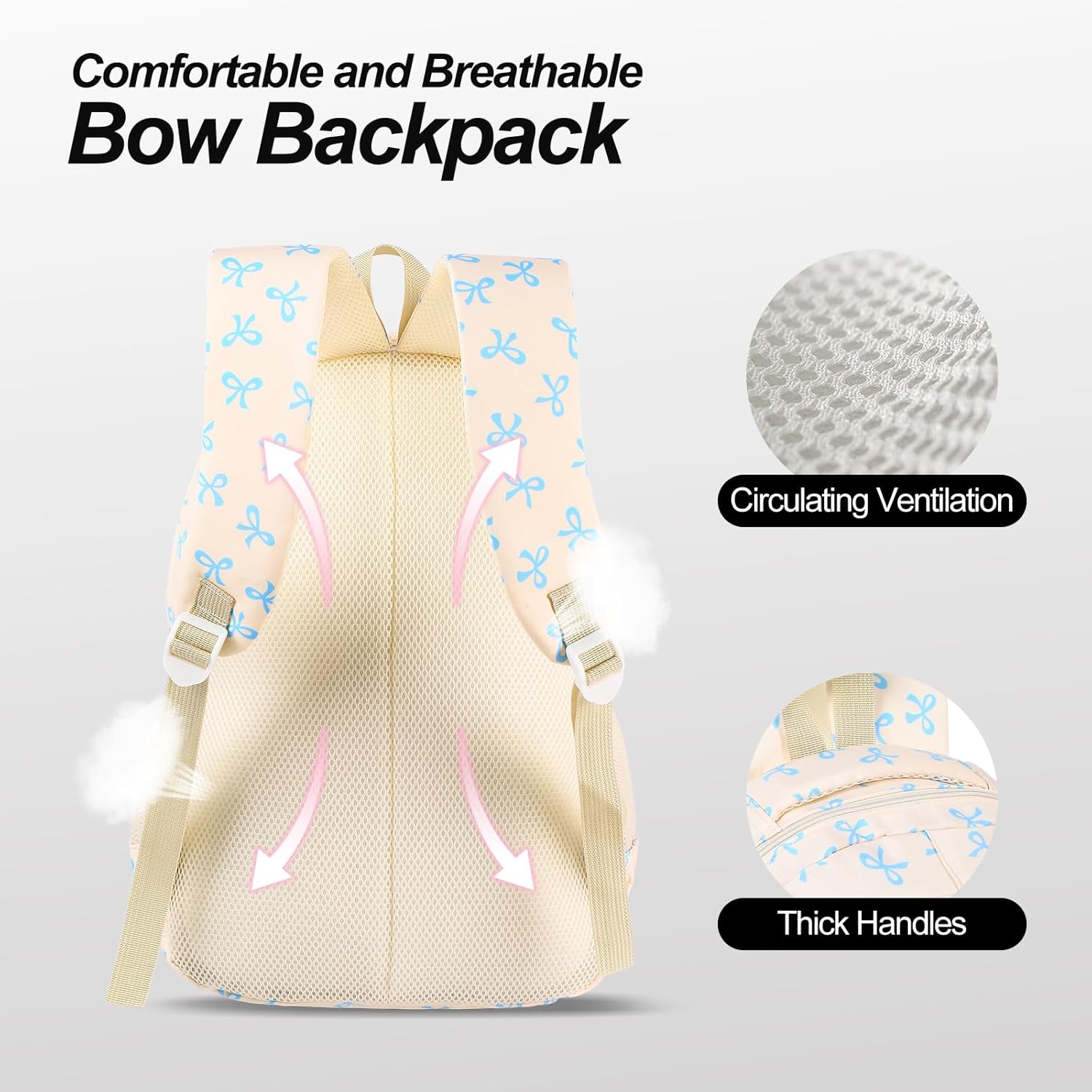 Bow Backpack, Coquette Backpack for Women, Pink Bow Shoulder Bag 3PCS Set, Cute Large Capacity Versatile Rucksack - Image 4