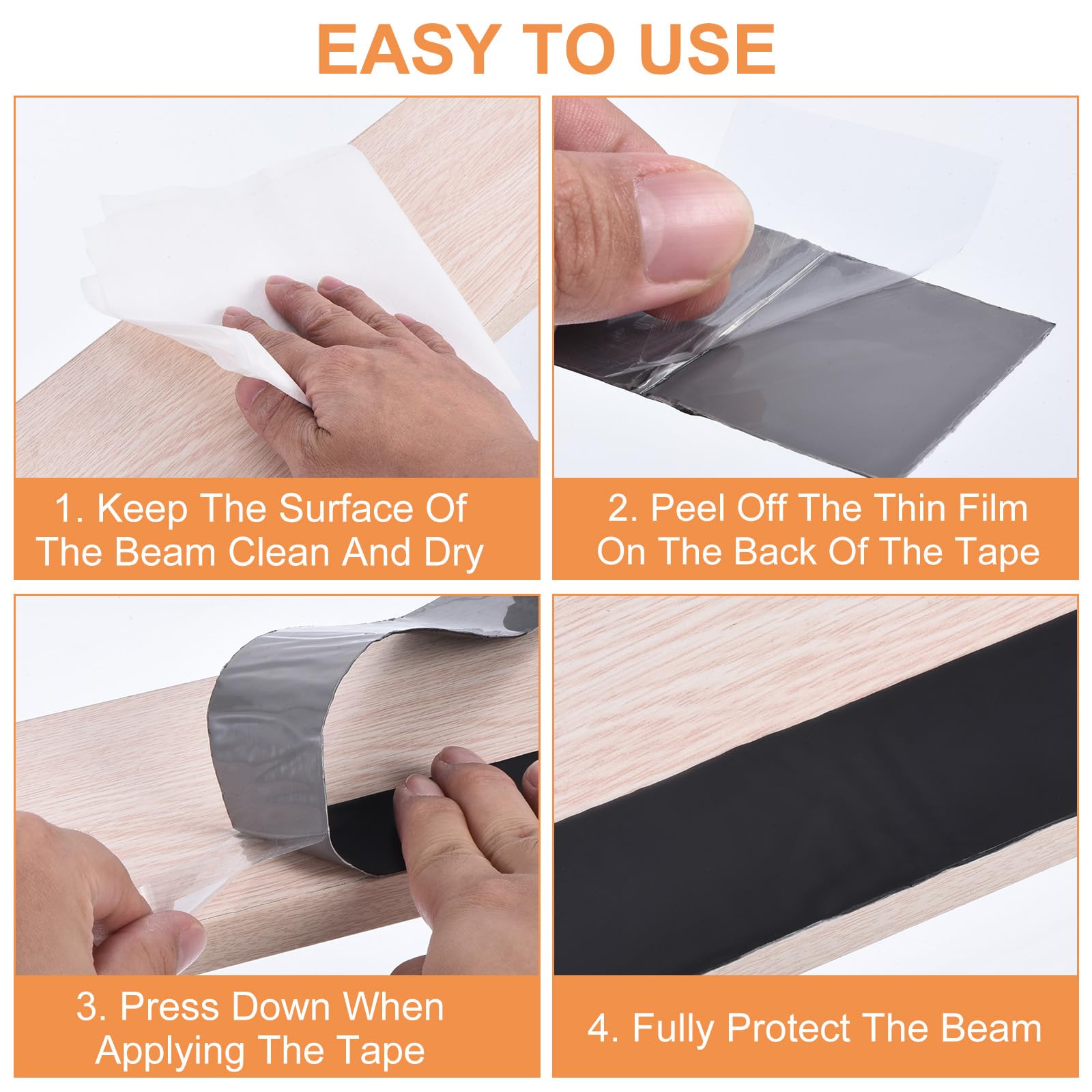 QUARKZMAN 5 Rollos de Cinta para Vigas para Cubiertas 2" x 50' Cinta para Vigas de Butilo Resistente A La Intemperie para Cubiertas de Madera y Vigas de Techo, Negra