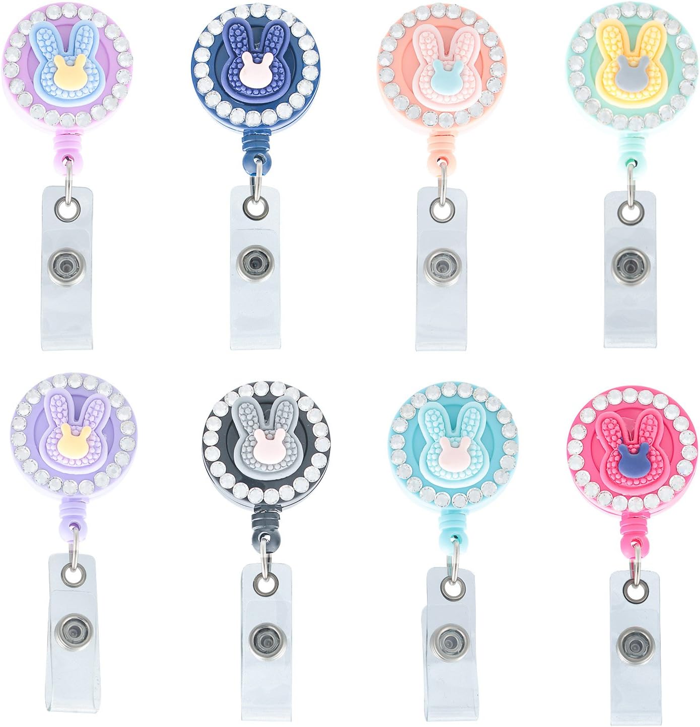 Soleebee 28 inches Retractable Badge Reels, Nurse ID Badge Holder with Belt Clip (Rabbit - 8 Pack)