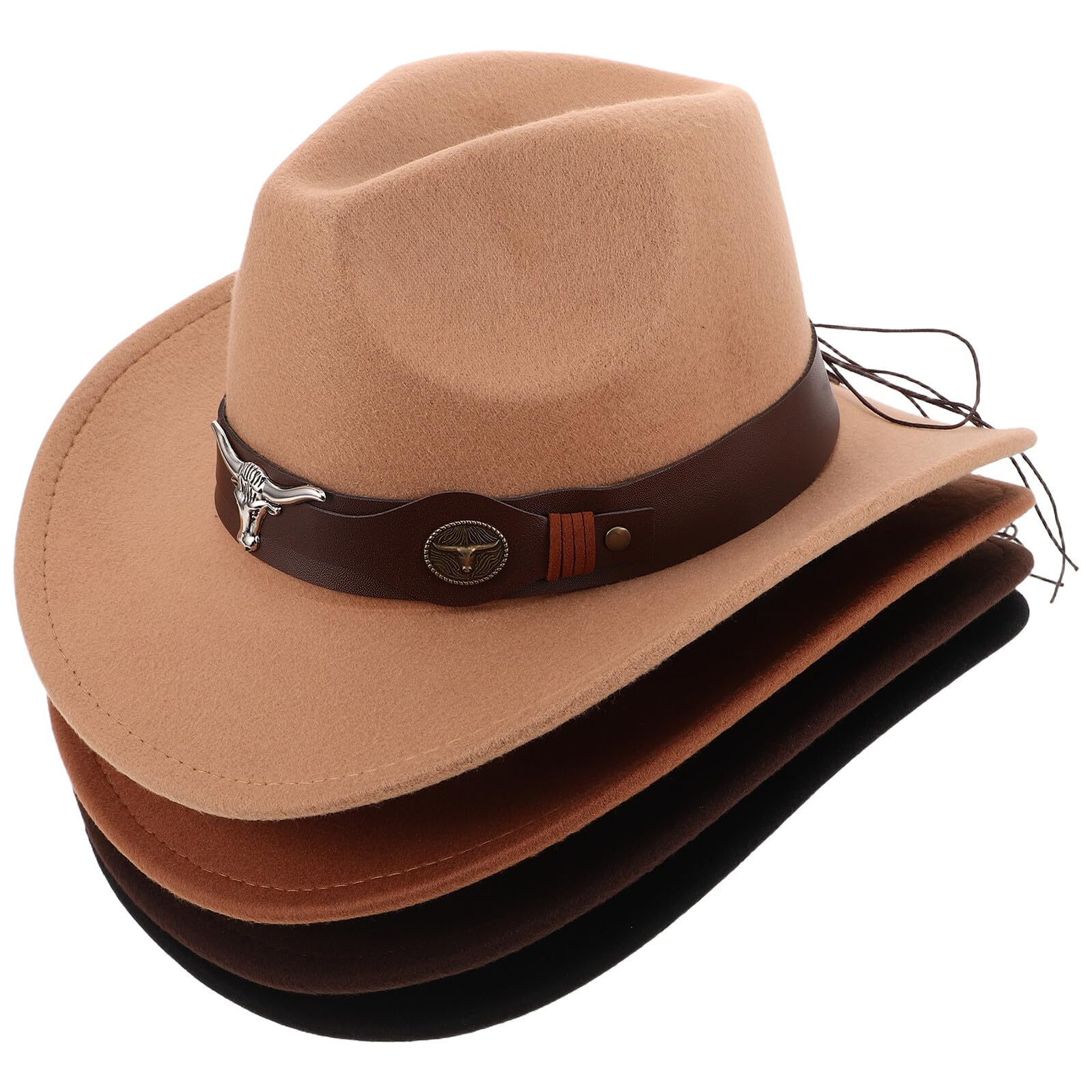 SHERCHPRY 4pezzi Cappello Western Larga in Morbido Panno di Fibbia Regolabile per Protezione Solare e Outfit Country Adatto Uomini Che Donne per Feste e attività all Aperto