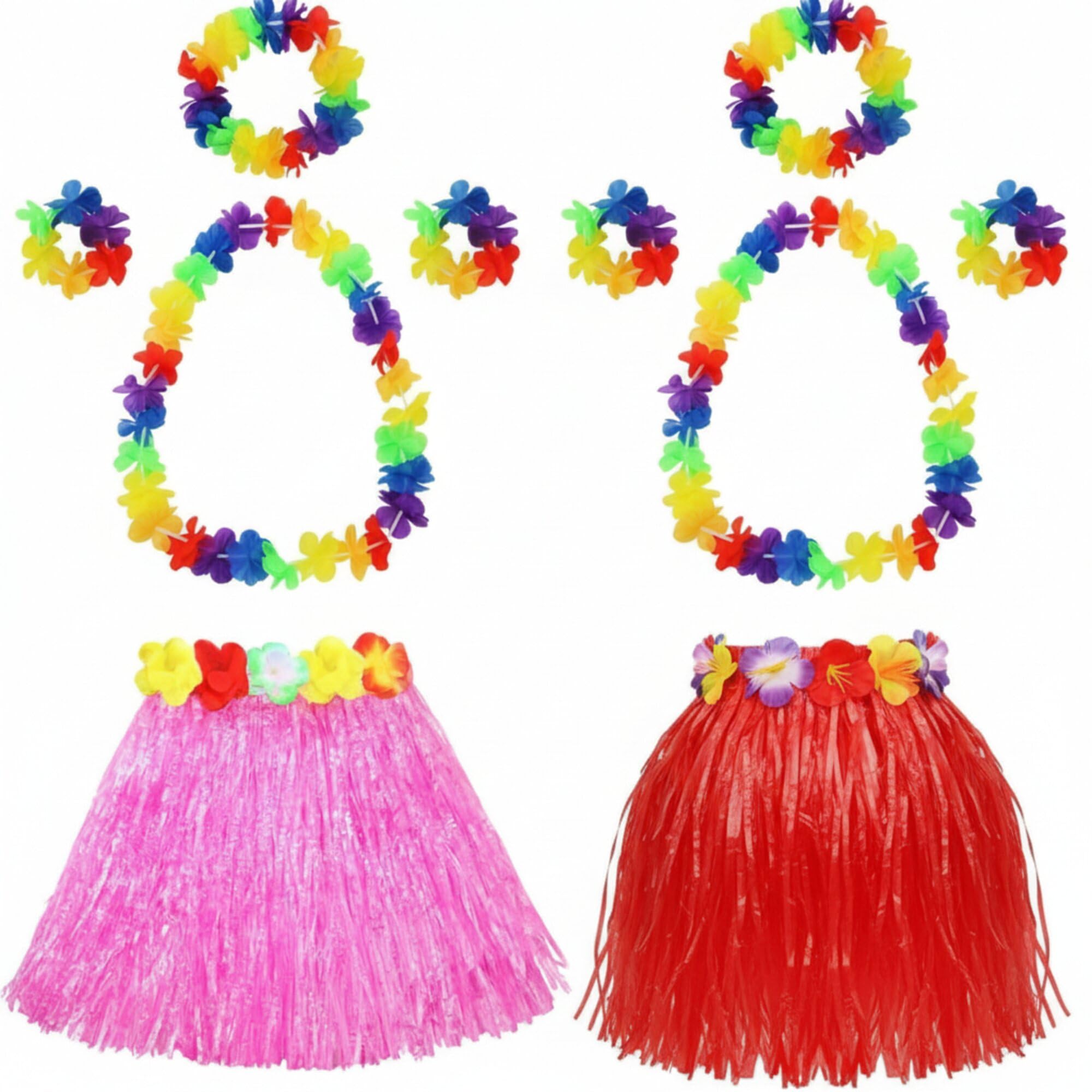 Shappy 2 Sets Grass Skirts for Kids Girls Hawaiian Hula Luau Dress Cosplay
