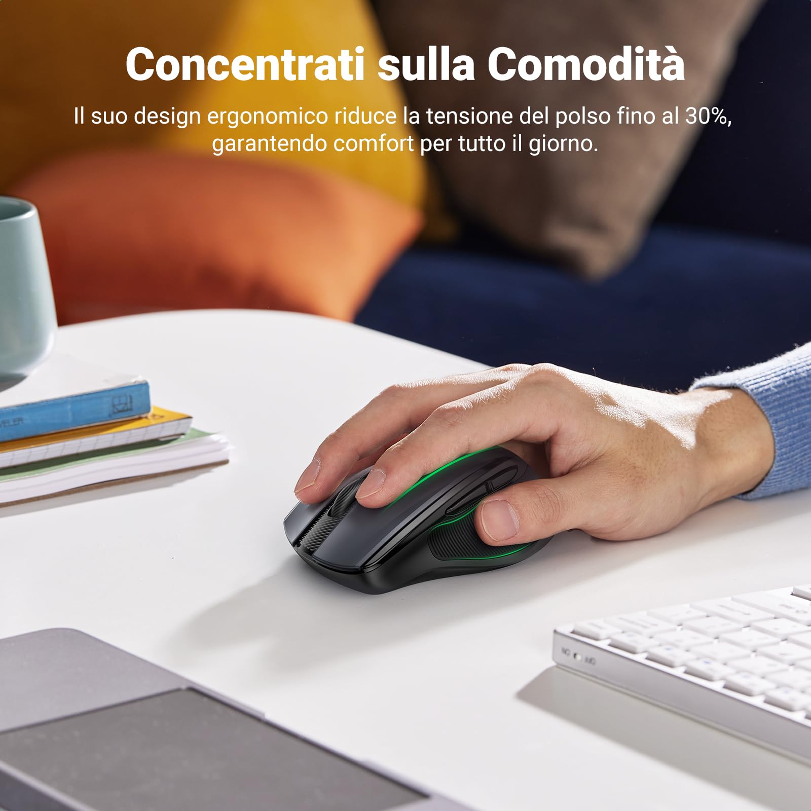 UGREEN Mouse Wireless 2.4 GHz Ergonomico Silenzioso con Ricevitore USB 5 Livelli DPI 4000 Max Durata Batteria 18 Mesi per PC Mac Laptop Windows macOS Linux, Nero