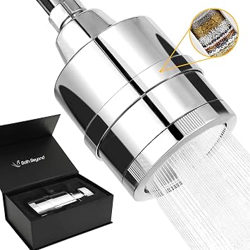 BathBeyond Filtered Shower Head, hower Filter Head 2-in-1 Vitamin C 15 Stage High Output Water Filter with Cartridge for Hard Water Remove Chlorine and Harmful Substances Chrome