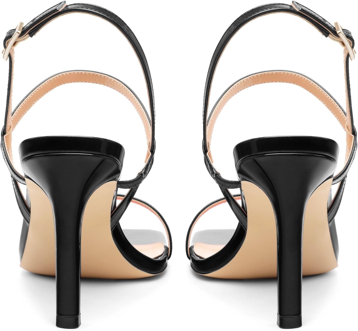 Women's High Heels Sandals, Slingback Heels Square Toe Shoes for Womens Black Patent Size 11 - Image 4