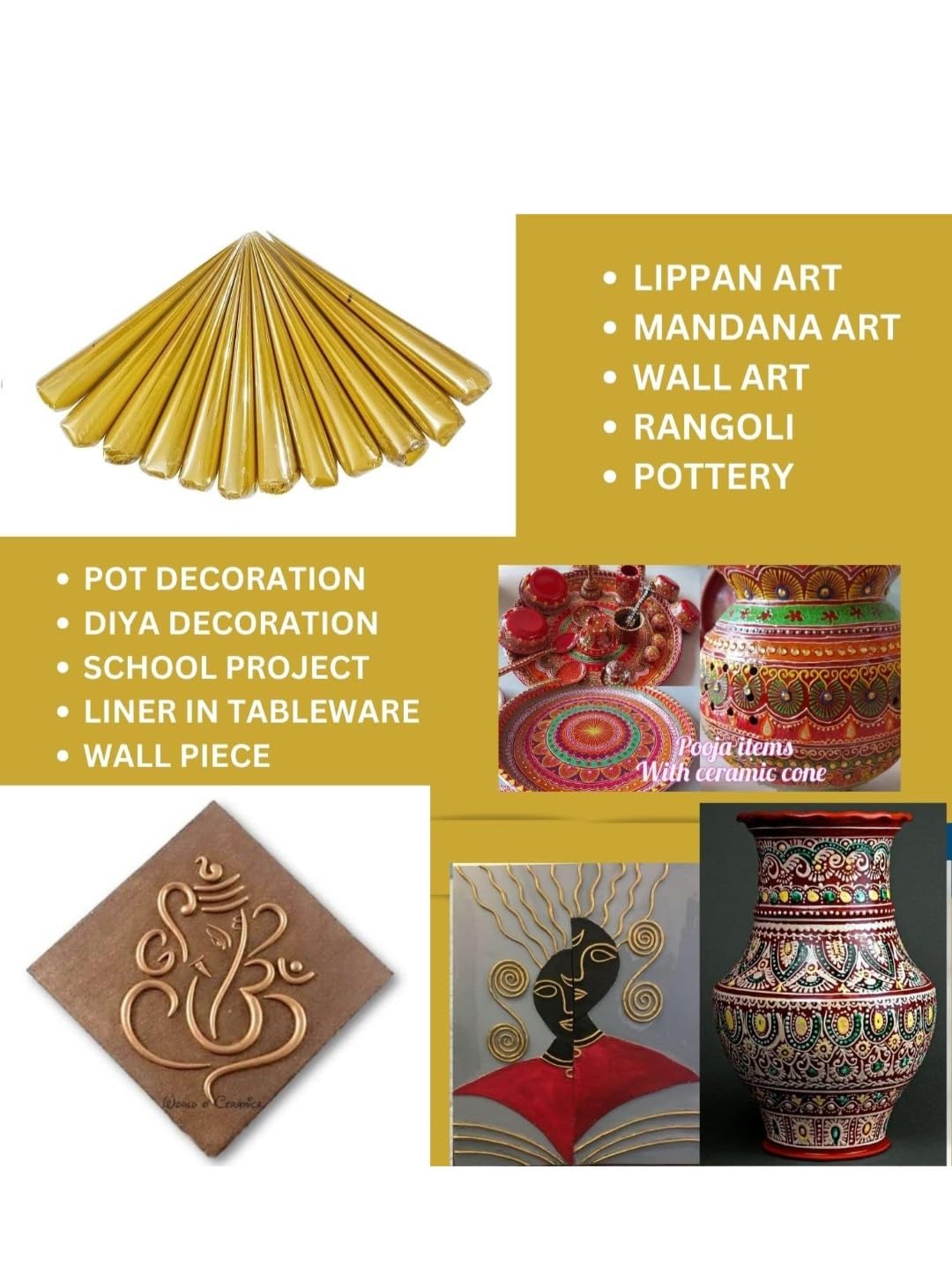 Golden Ceramic Cones for Lippan Art - DIY Crafting -3