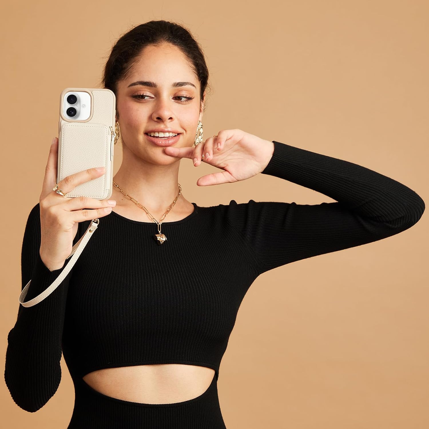 ZVE for iPhone 16 Case Wallet, RFID Blocking Leather Case with Card Holder, Crossbody Wrist Strap Phone Case for Women for iPhone 16 6.1" Beige - Image 4