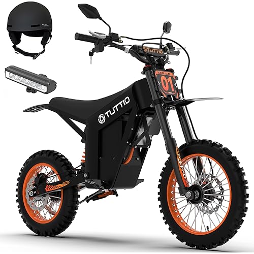 Tuttio Soleil01 Electric-Dirt-Bike with Black Suspension Fork, 14"/12" Fat Tire 2000W Electric-Motorcycle with 48V 21AH Battery 37MPH Hydraulic Brakes Mountain Off-Road EBike for Teens Adults Age 13+
