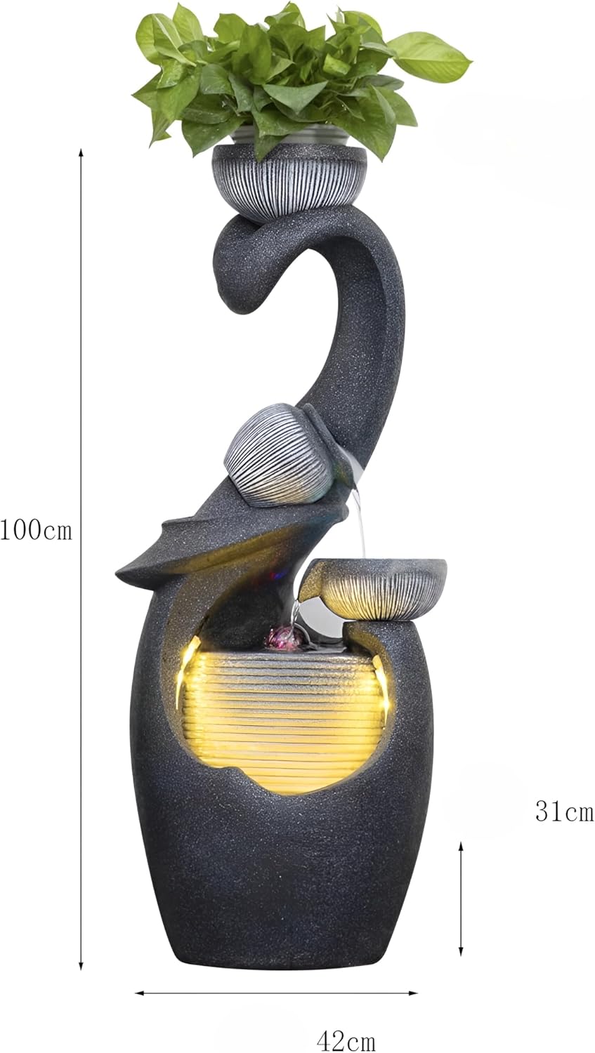 Free 15PCS Crystals + 48.82 Inch Deluxe Floor Standing Water Fountain - Indoor & Outdoor LED Crystal Bead Recirculating Water Feature, Fortune Inviting & Moisturizing(42 * 31 * 100 CM)