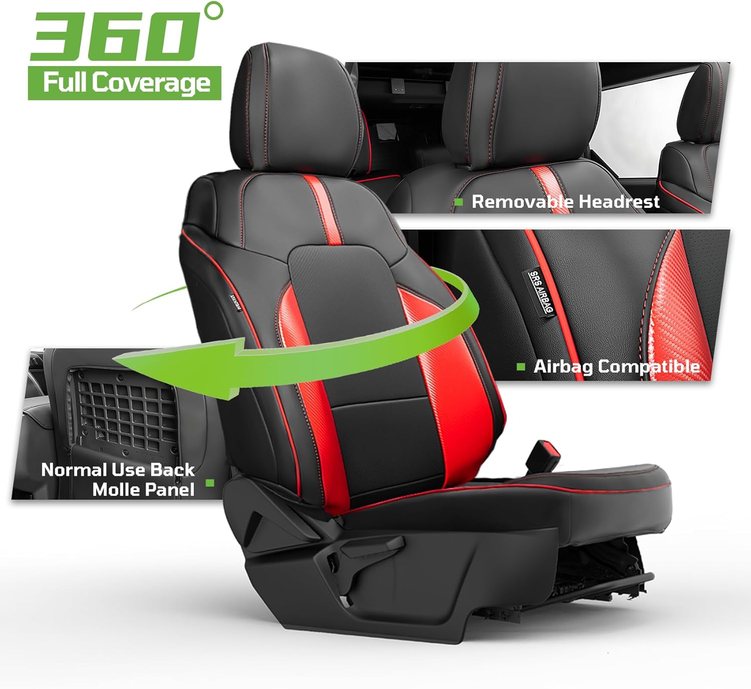 Custom Ford Bronco Car Seat Covers Fit for 2021-2026,Wear-Resistant Faux Leather Full Coverage Automotive Seat Cover,Full Set W/ Rear Cup Holder,Fit for Ford Bronco 4 Door SUV(Black&Red-Carbon Fiber )