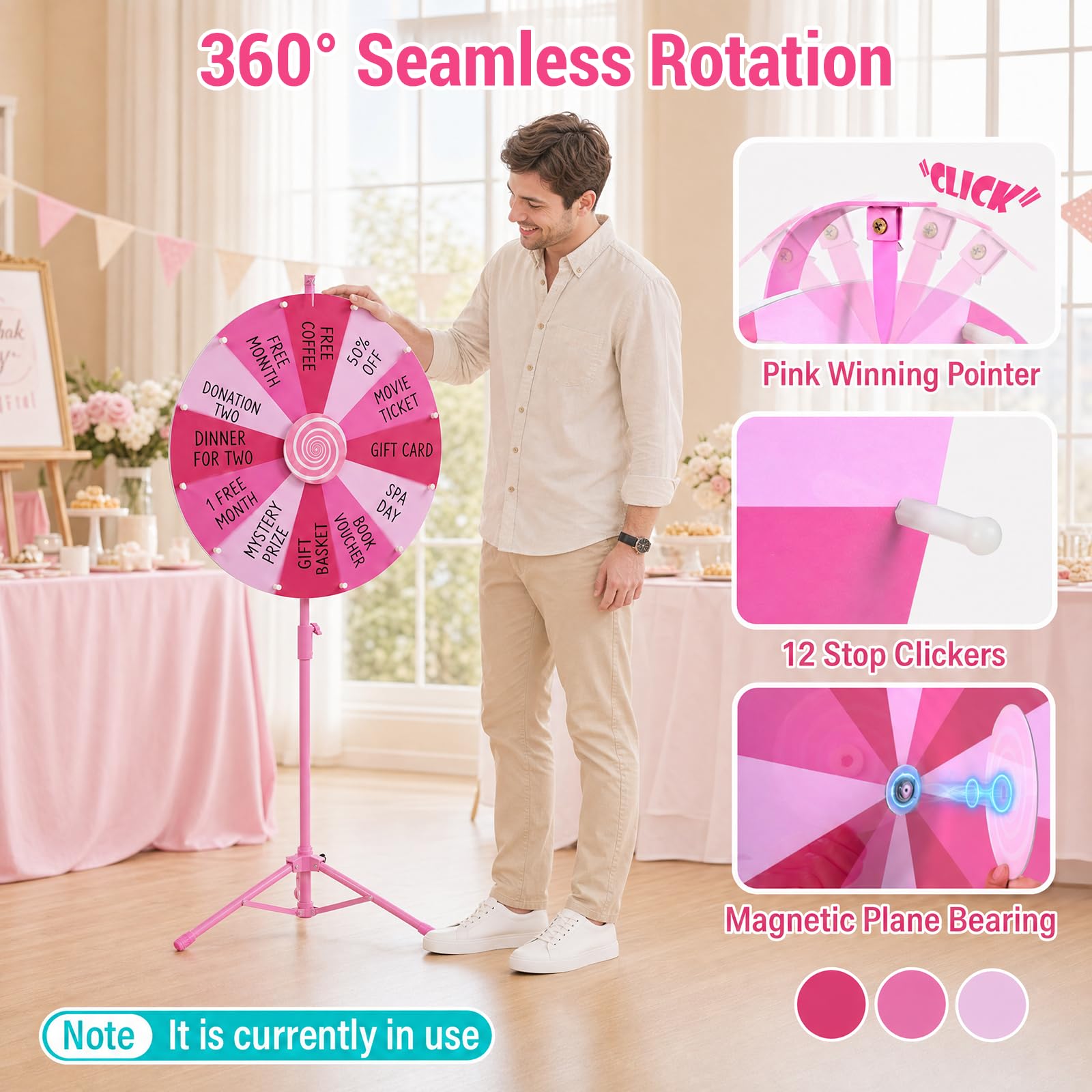 HOMASIS Glücksrad 60cm mit klappbarem Ständer & 12 Fächern