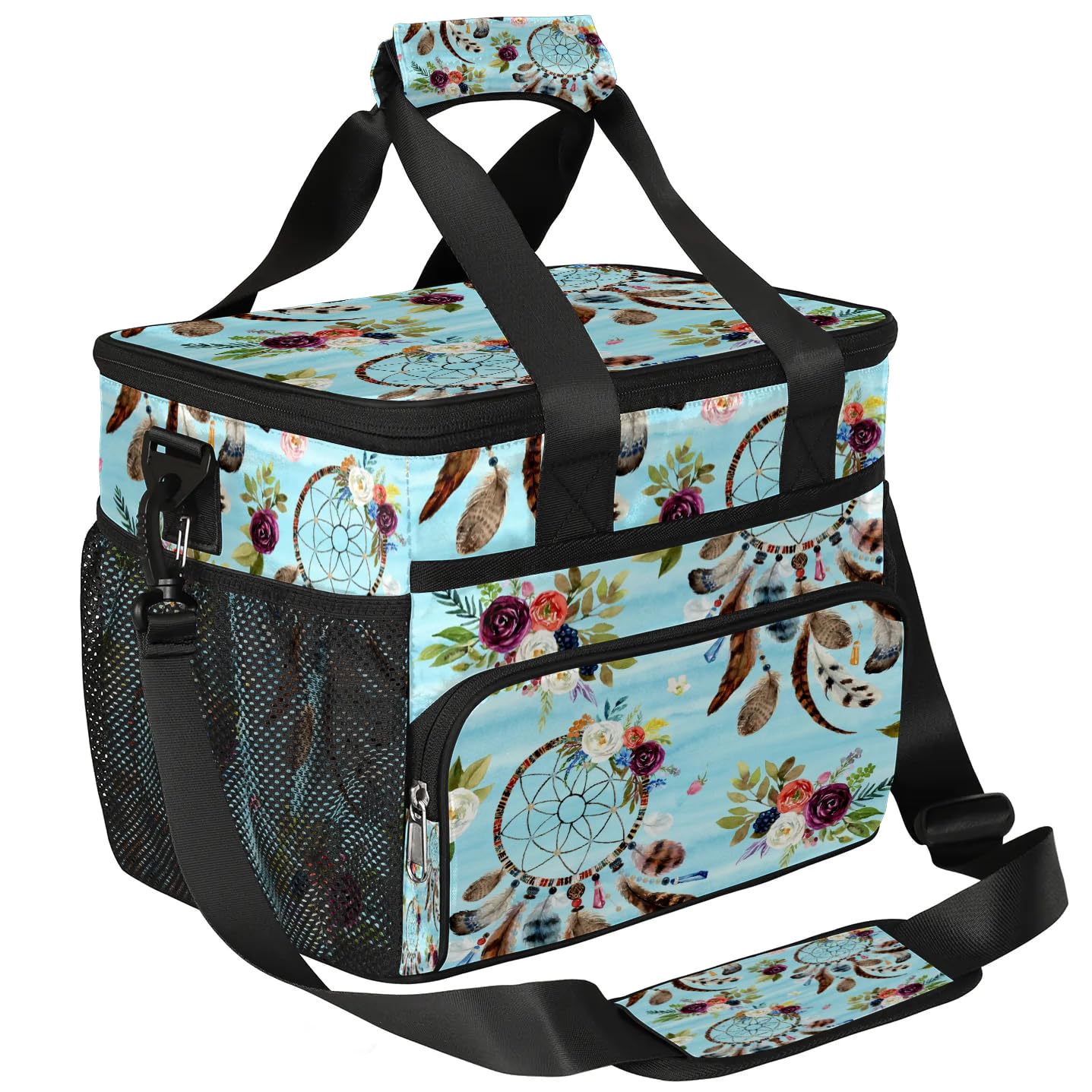 Grand sac à déjeuner isotherme pour adultes, hommes, femmes, enfants, filles, garçons, motif attrape-rêves ethniques, sac isotherme pour le travail, le pique-nique, le barbecue