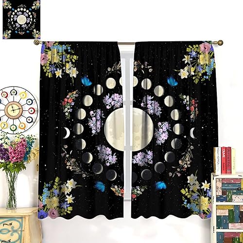 Miniatura 48 de Retro 70s Floral Blackout Window Curtains, Watercolor Flower Plant Rustic Modern Style Pattern Window Drapes, for Bedroom Living Room 42x45in 2