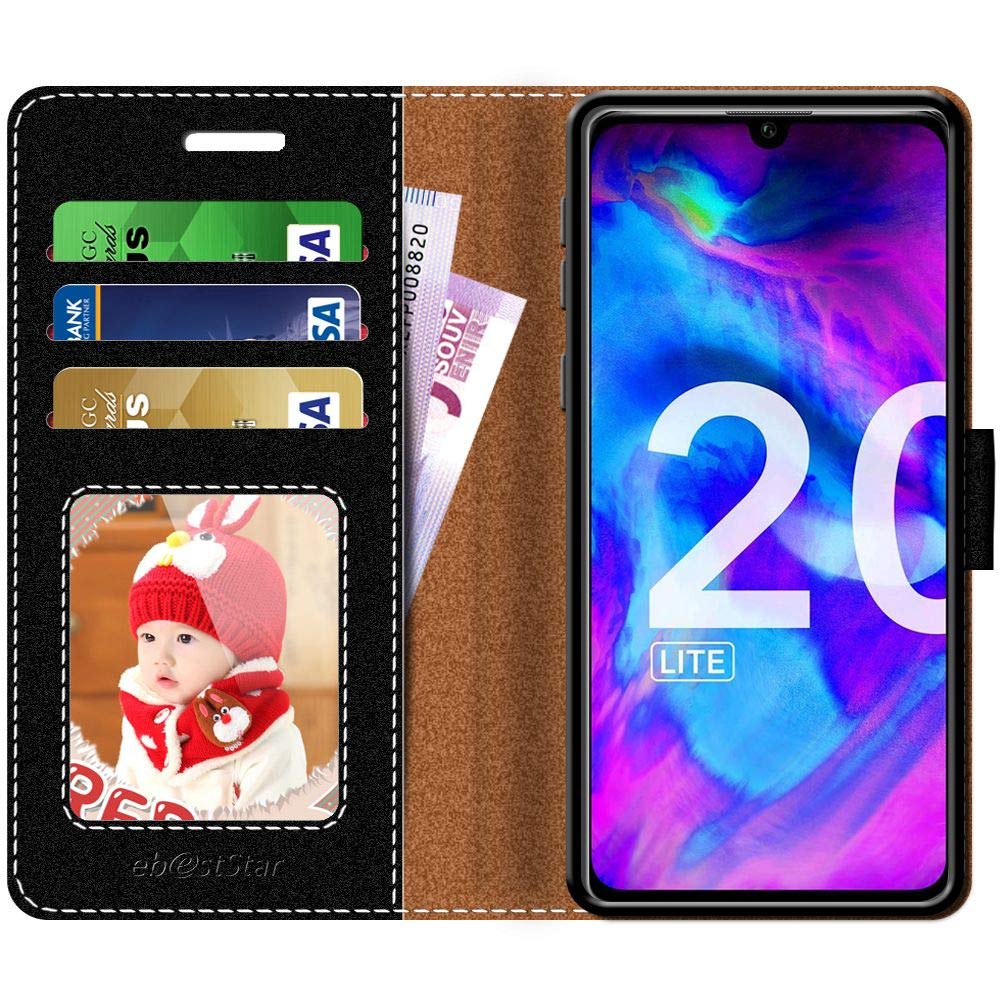 Cover Honor 20 Custodia Portafoglio Pelle PU Libro Flip + Vetro Temperato, Nero