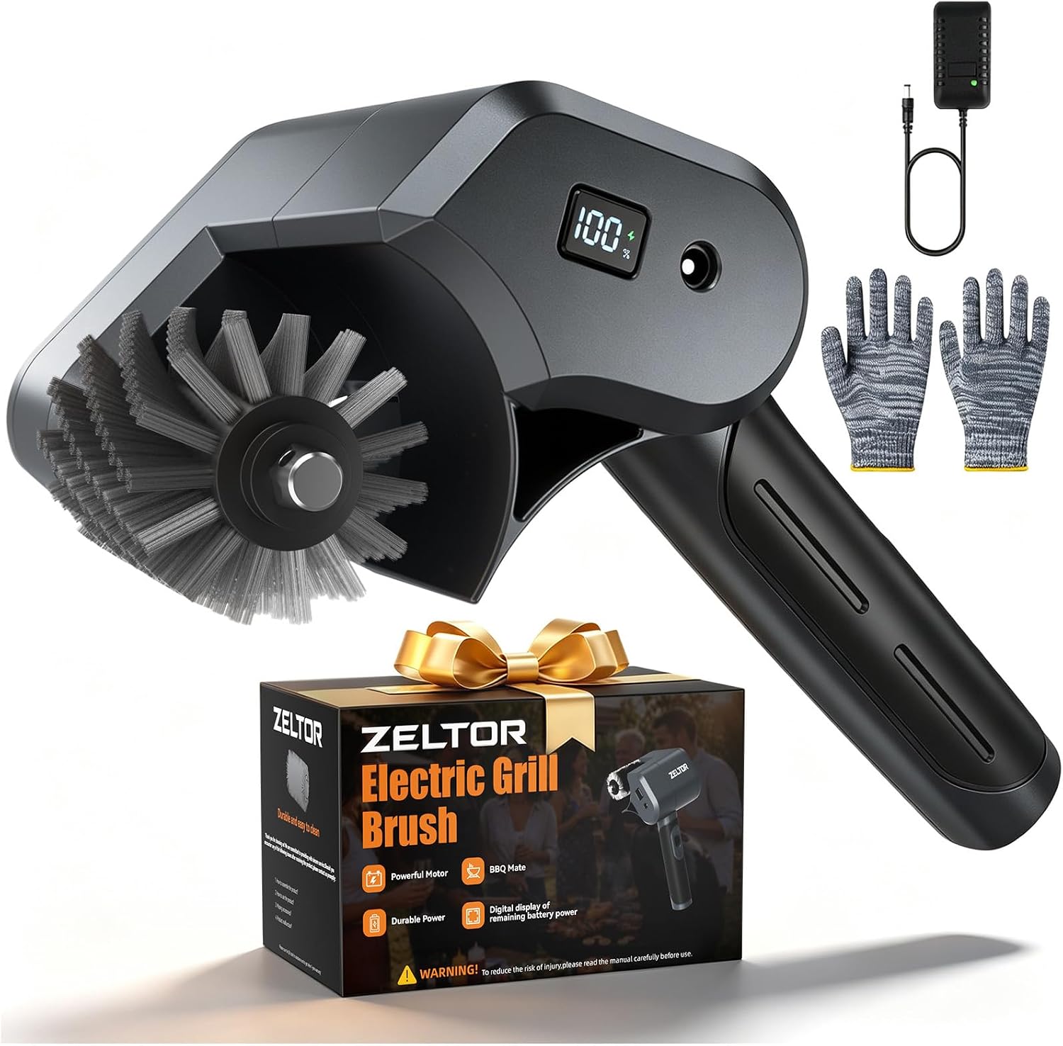 Electric Grill Brush, 12V Cordless BBQ Grill Cleaner with Stable 400 RPM Motor, 1500mAh Battery, Grate Cleaner for Outdoor Barbecue Grates, Portable Brush for Patio, Camping, Backyard Cooking
