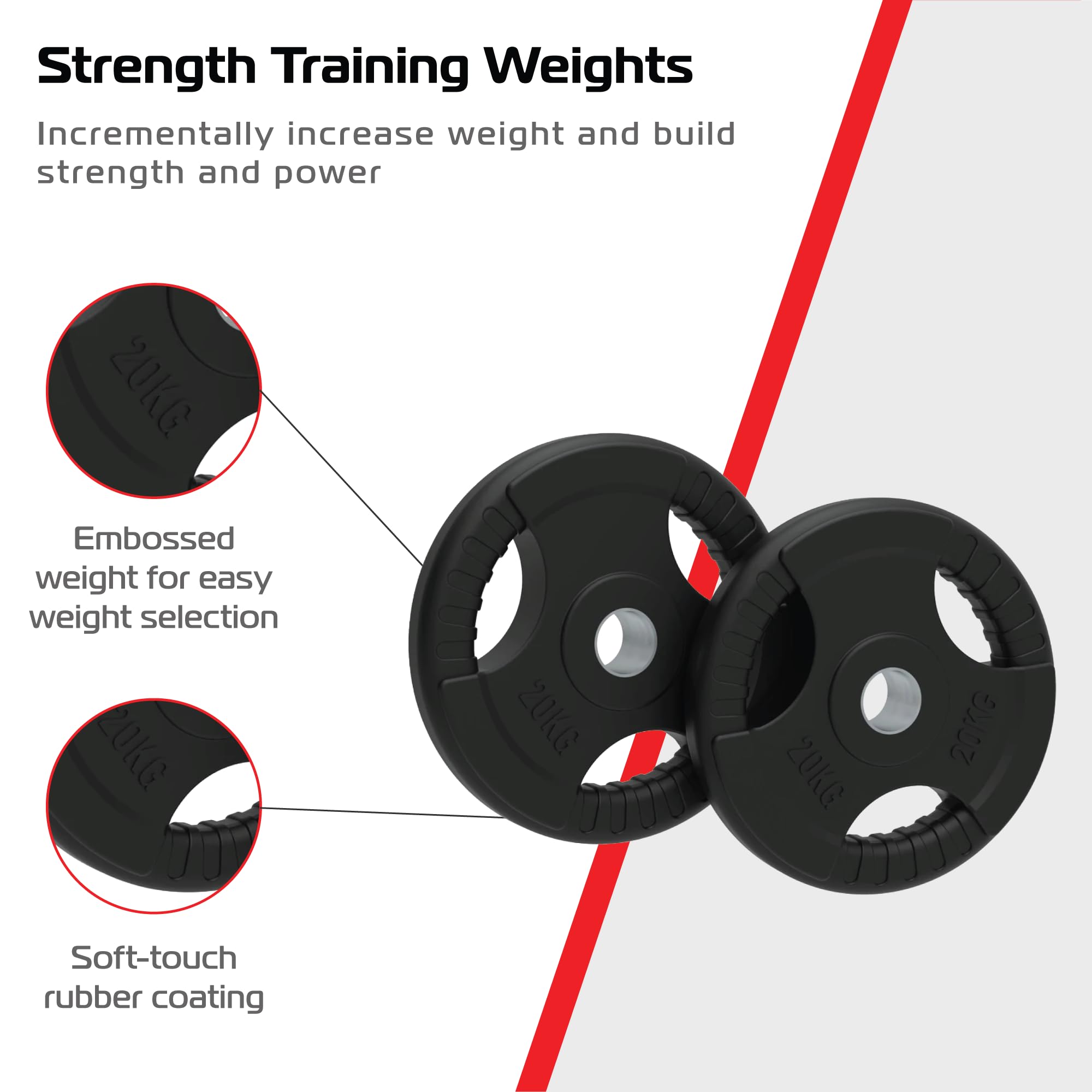 Body Revolution Olympic talerze do sztangi – powlekane gumą – tri Grip Radial – zakres ciężarów i rozmiarów sprzedawanych oddzielnie (20 kg pary)