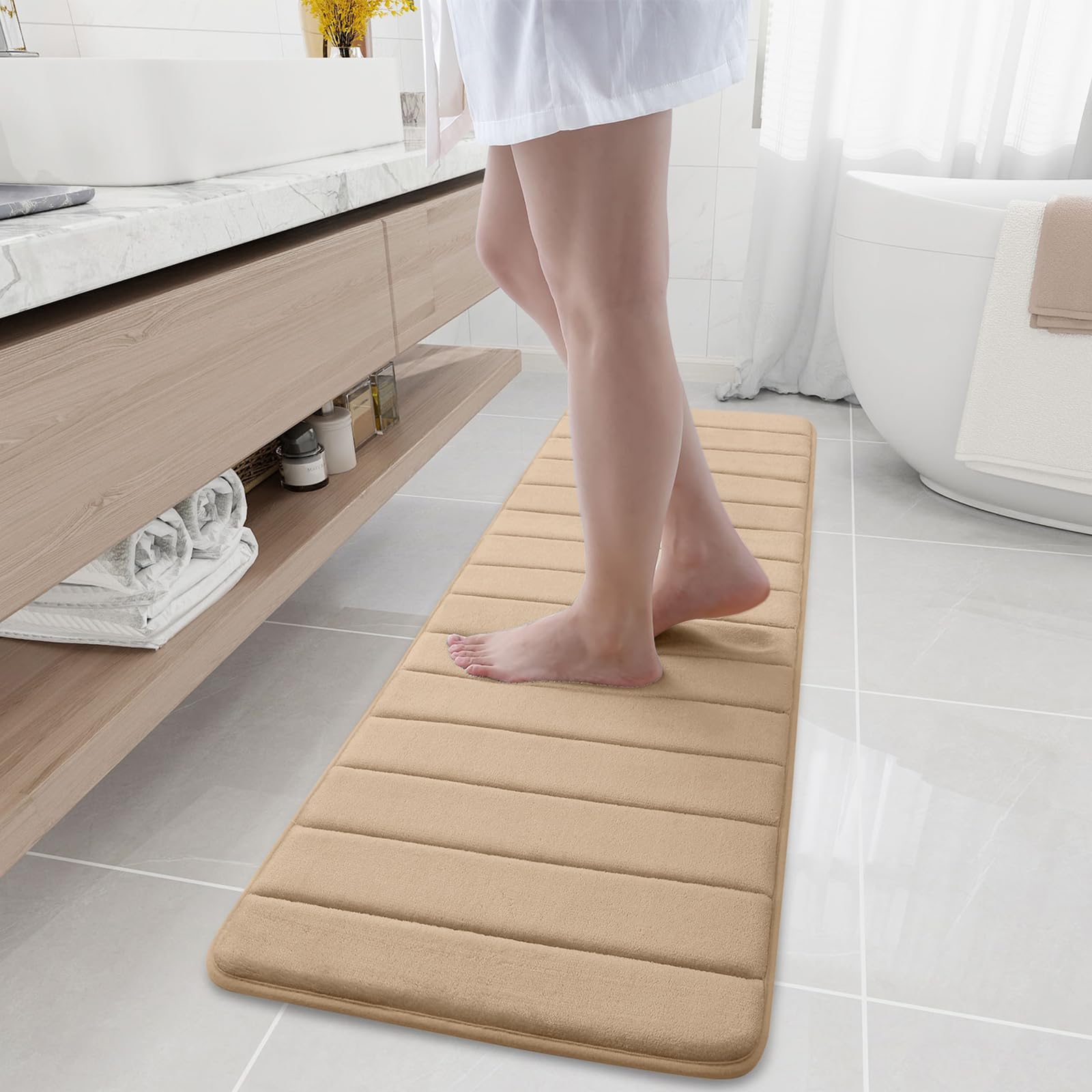 Buganda Memory Foam Bath Mat, 59" x 17", Ultra Soft and Non-Slip Bathroom Rugs, Water Absorbent and Machine Washable Bath Rug Runner for Bathroom,