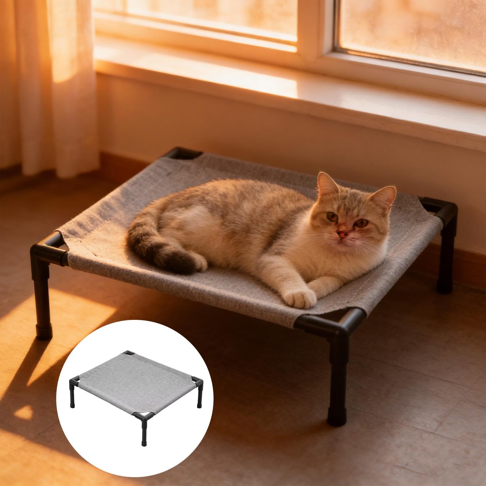 Gralara Cuccia rialzata per Cani, Accessorio Facile da Pulire, Regalo per mobili, Lettino Portatile per Gatti per Campeggio, Interni, Esterni, Giardino, Grigio Scuro, S