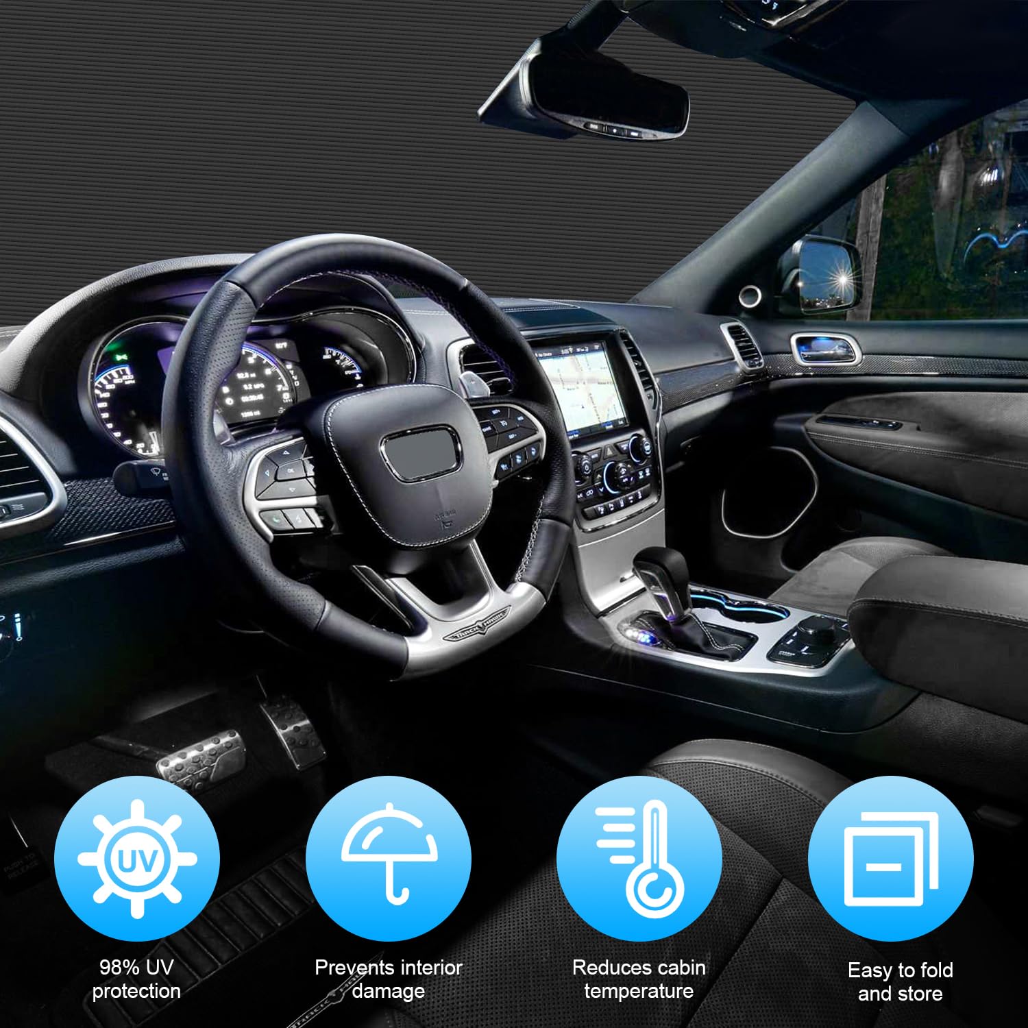 RT-TCZ Parasol Plegable para Parabrisas de Aluminio para Jeep Grand Cherokee 2011-2020