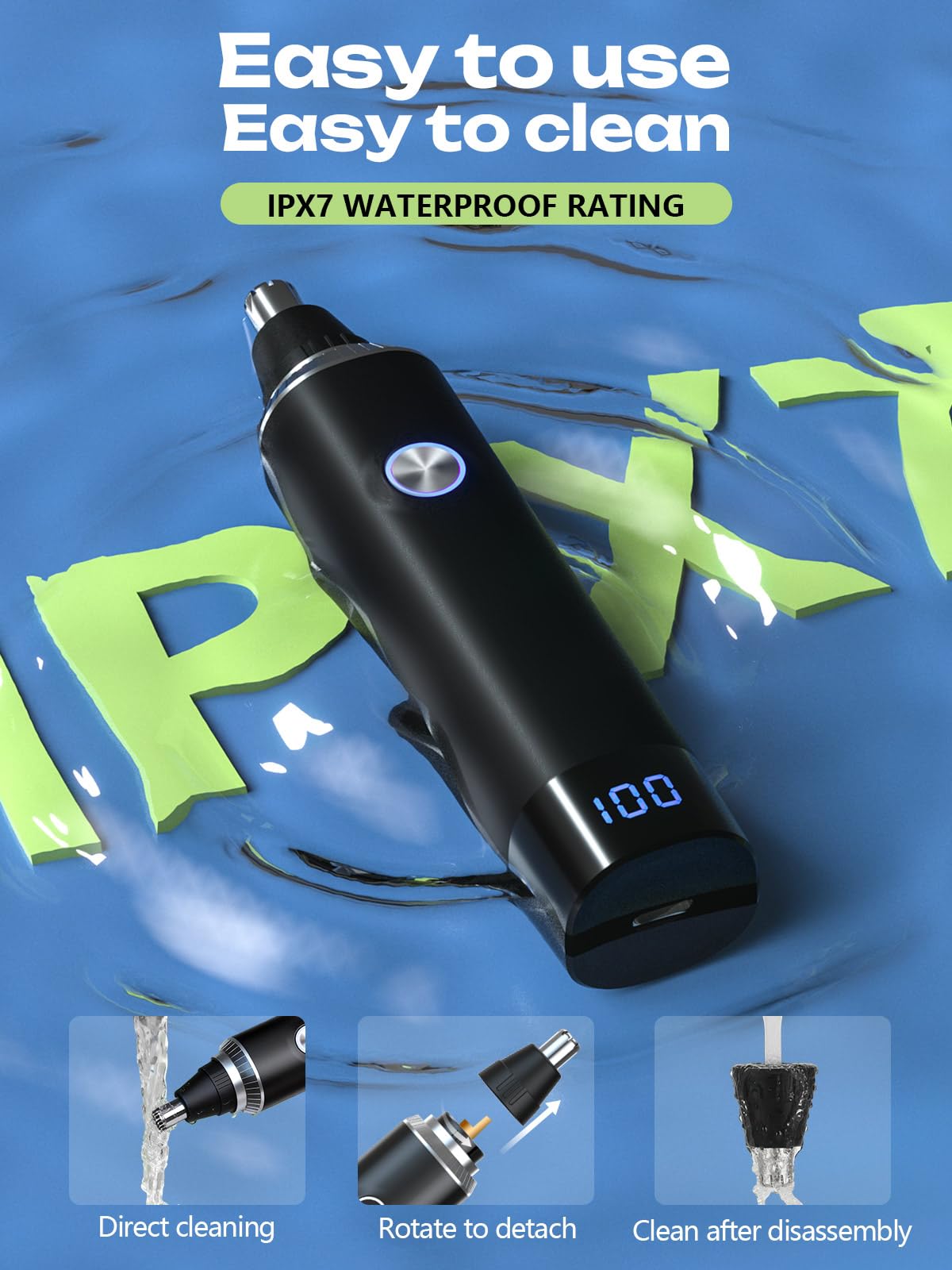 Rechargeable Nose Hair Trimmer for Men and Women, 2024 Upgrade, Painless USB Nose Trimmer, Ear and Nose Clipper, Facial Hair Removal, Easy to Clean, Dual Edge Blades, IPX7 Waterproof — view 6