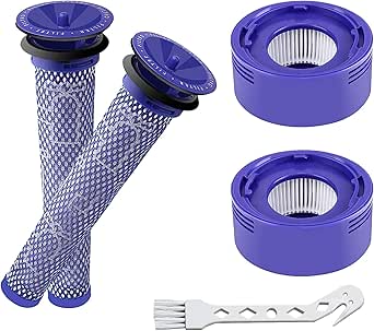 Horuhue 4 Pack Vacuum Filter Replacement Kit with Clean Brush for Dyson V8 Absolute, V8 Animal, V7 Absolute, Motorhead, Animal - 2 HEPA Post Filter, 2 Pre Filter, Replaces Part # 965661-01 &amp; 967478-01