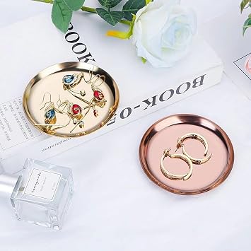 4 Inch Small Metal Trinket Tray – Stainless Steel Jewelry Serving Dish – Gold Decorative Storage Tray for Dormitory, Bathroom, Vanity & Tea – Multi-Purpose Catchall Plate