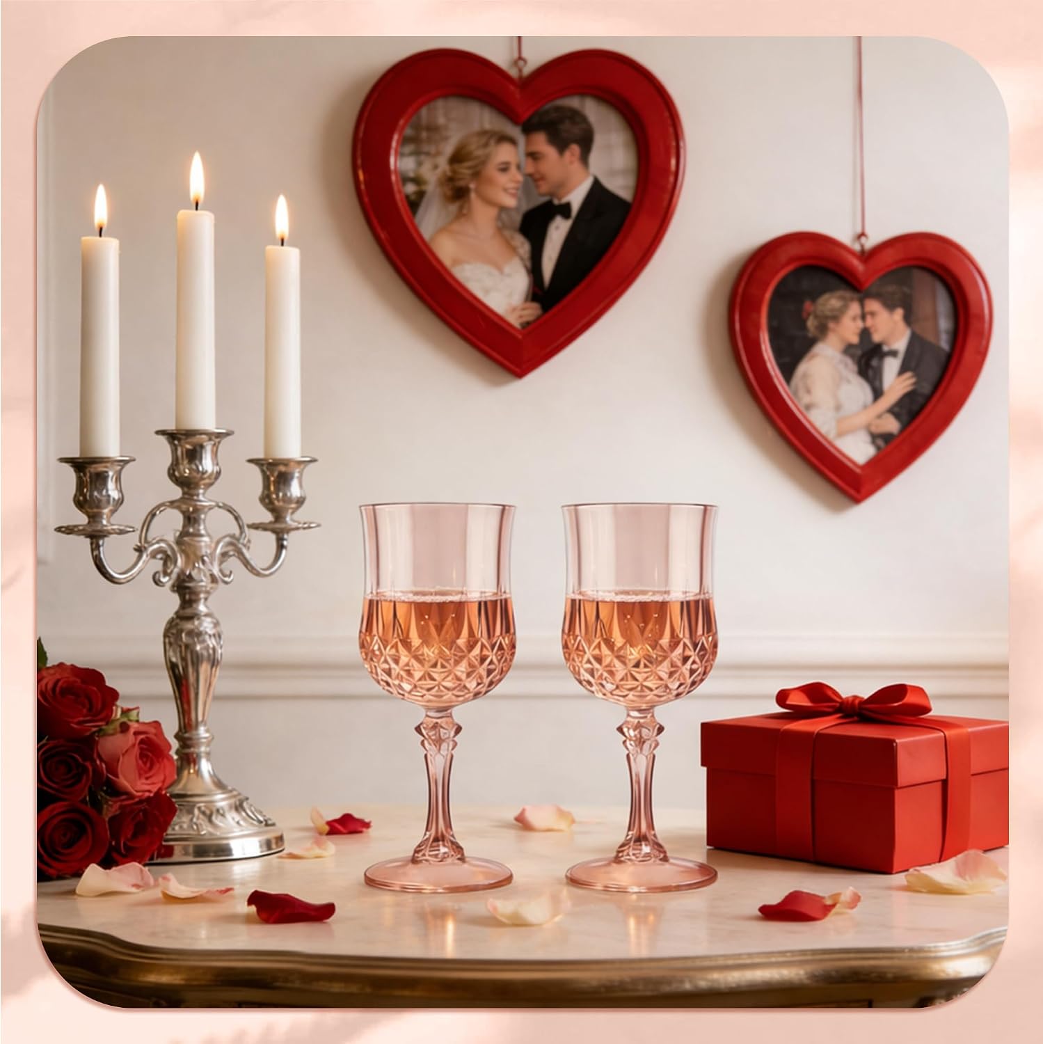 7OZ Plastic Wine Glasses, Reusable Vintage Goblets Unbreakable Drinking Glasses Crystal Water Cups Champagne for Wedding, Parties (48, Rose Gold)