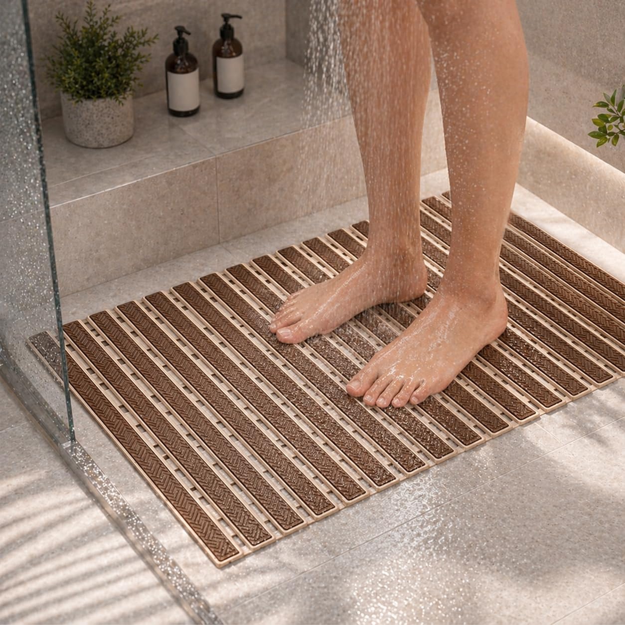 HOMEZE TPE Anti-Slip Shower Mat with Strong Suction Grips and Drain Holes. Anti-Skid Bathroom mat for Elderly Safety, preventing Slips in Wet Areas. Durable, Comfortable Bath Foot mat (68 × 38 cm).-image-47