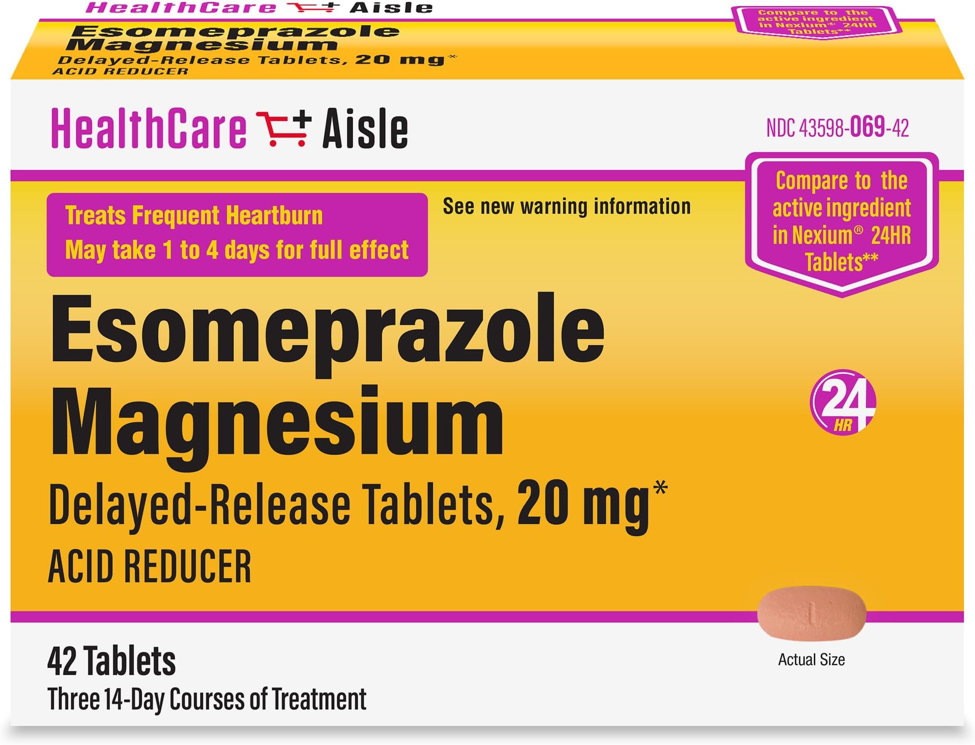 HealthCareAisle Esomeprazole Magnesium Delayed-Release Tablets, 20mg - 42 Count - Acid Reducer, Provides Heartburn Relief