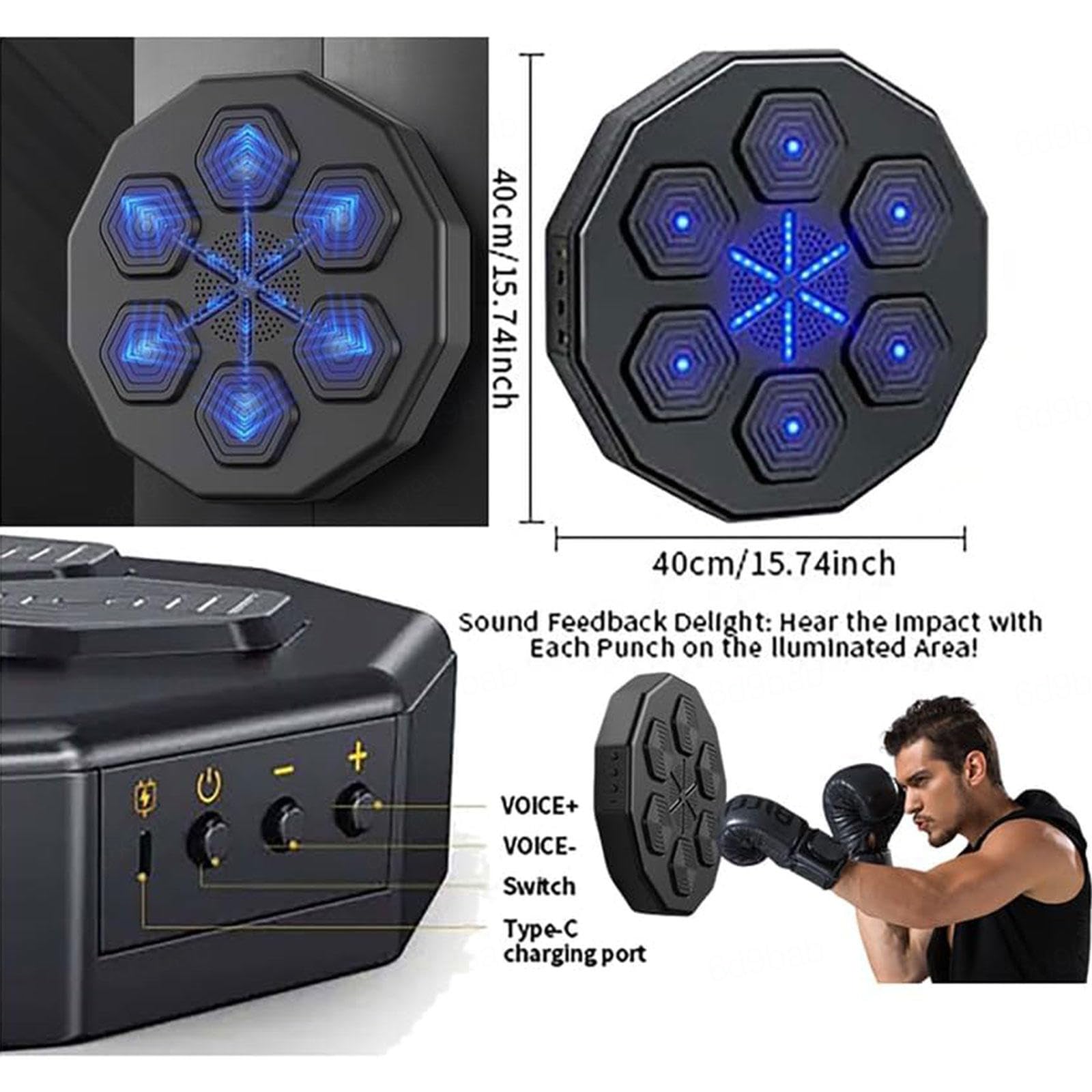 Macchina da boxe musicale intelligente con luce LED e macchina da gioco di boxe musicale Bluetooth, migliora la coordinazione occhio-mano e allevia lo stress, per esercizi a casa, BoxingMachine