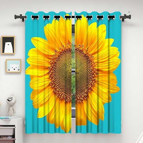 Cortina de girasol para dividir habitacion, cortina de puerta de vidrio con ojales para decoración superior, 55 pulgadas de ancho por 55 pulgadas de
