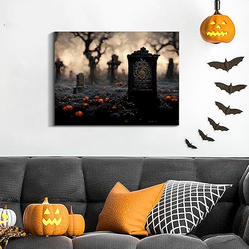 Miniatura 34 de Denozer Lienzo decorativo para pared de Halloween, castillo de terror de 32 x 24 pulgadas, decoración de pared de luna, decoración de otoño de Obra