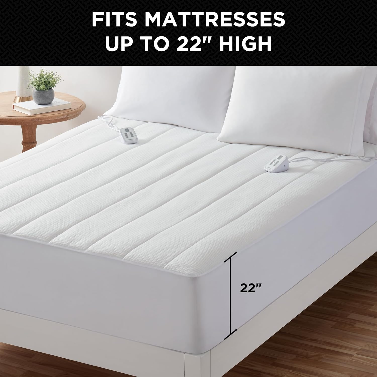 Brookstone Matelassé Knit Heated Mattress Pad – King Size – 10 Heat Settings, Auto Shut-Off, Machine Washable, Soft Quilted Cover – White