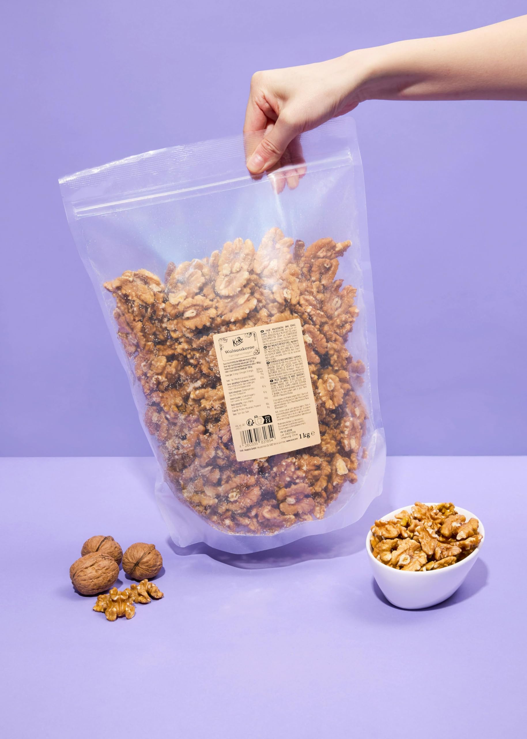 KoRo - Noci sgusciate grandi ed extra chiare 1 kg - Noci di prima qualità, al naturale e senza guscio