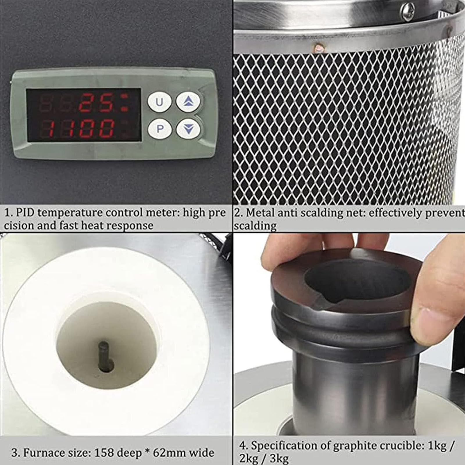 Piec Do Topienia Złota, Maszyna Do Topienia Metalu Z Tyglem Grafitowym, Automatyczny Cyfrowy Piec Do Topienia, Do Odlewania Topienia Wytapiania Metali Szlachetnych,Black/110V-1KG
