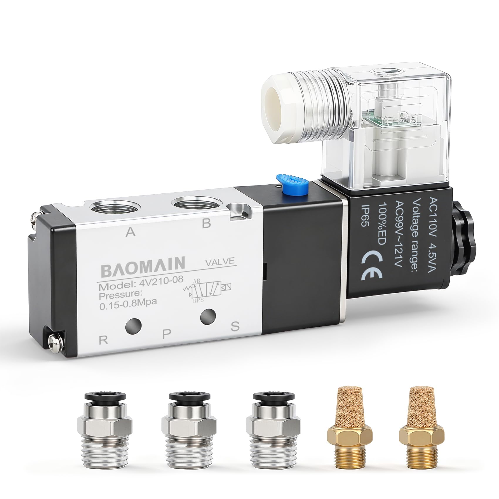 Amazon.com: Baomain 4V210-08 Pneumatic Solenoid Valve Kit, 110V AC