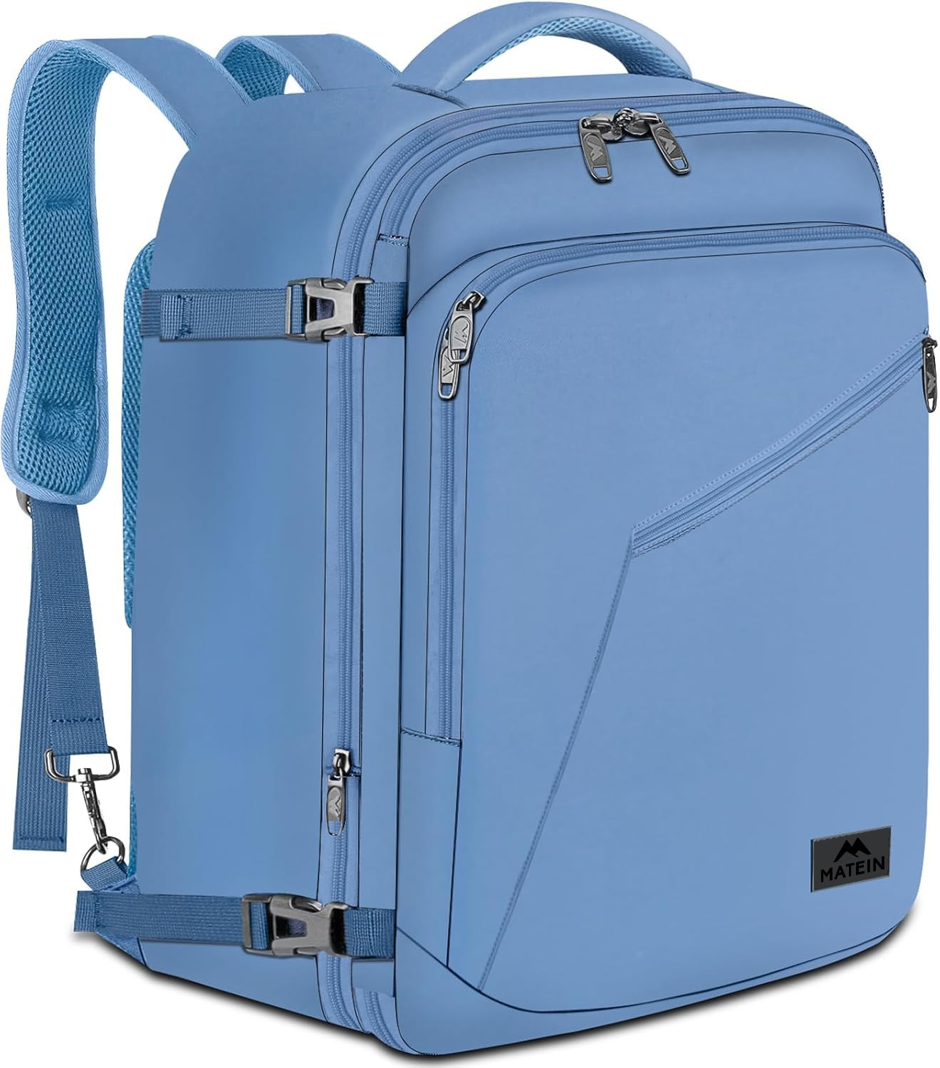 MATEIN Carry on Backpack with Hide Away Shoulder Strap for Travel, Blue | Expandable Big Backpack, Airline Approved, Large Hiking Daypack with 2 Handles, Gifts for Traveler Women