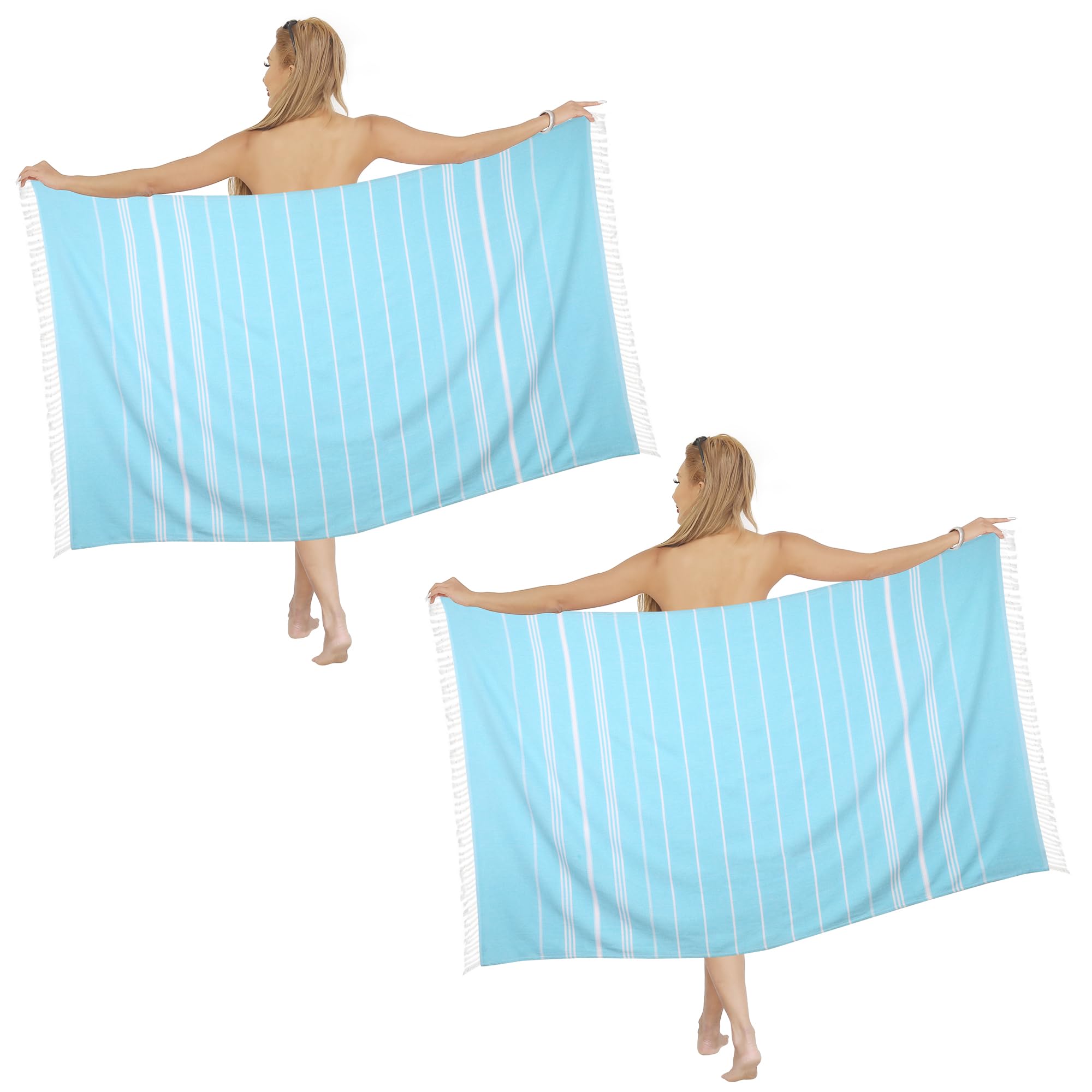 Dlebay Beach Towel 2 Pack - Sand Free, Oversized 39 x 72, Turkish Quick Dry, Lightweight Pool Towels for Adults, Travel, Cool Beach Essentials, Super