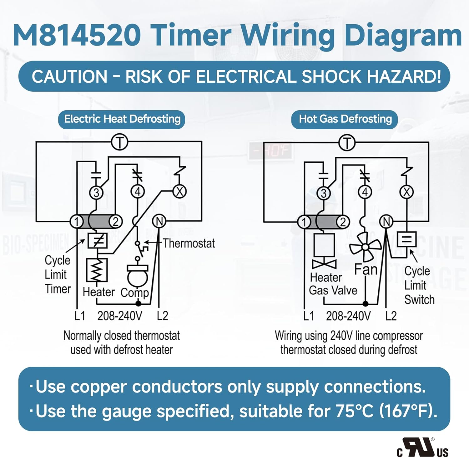 M814520 Commercial Refrigeration Defrost Timer Without Metal Enclosure, 240V 40A for Refrigerator Condensing Units