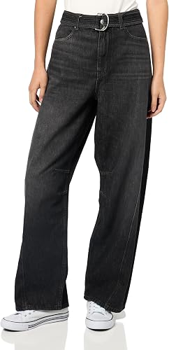 BOSS, High Rise Belted Barrel Jeans, Shadow Black, 29