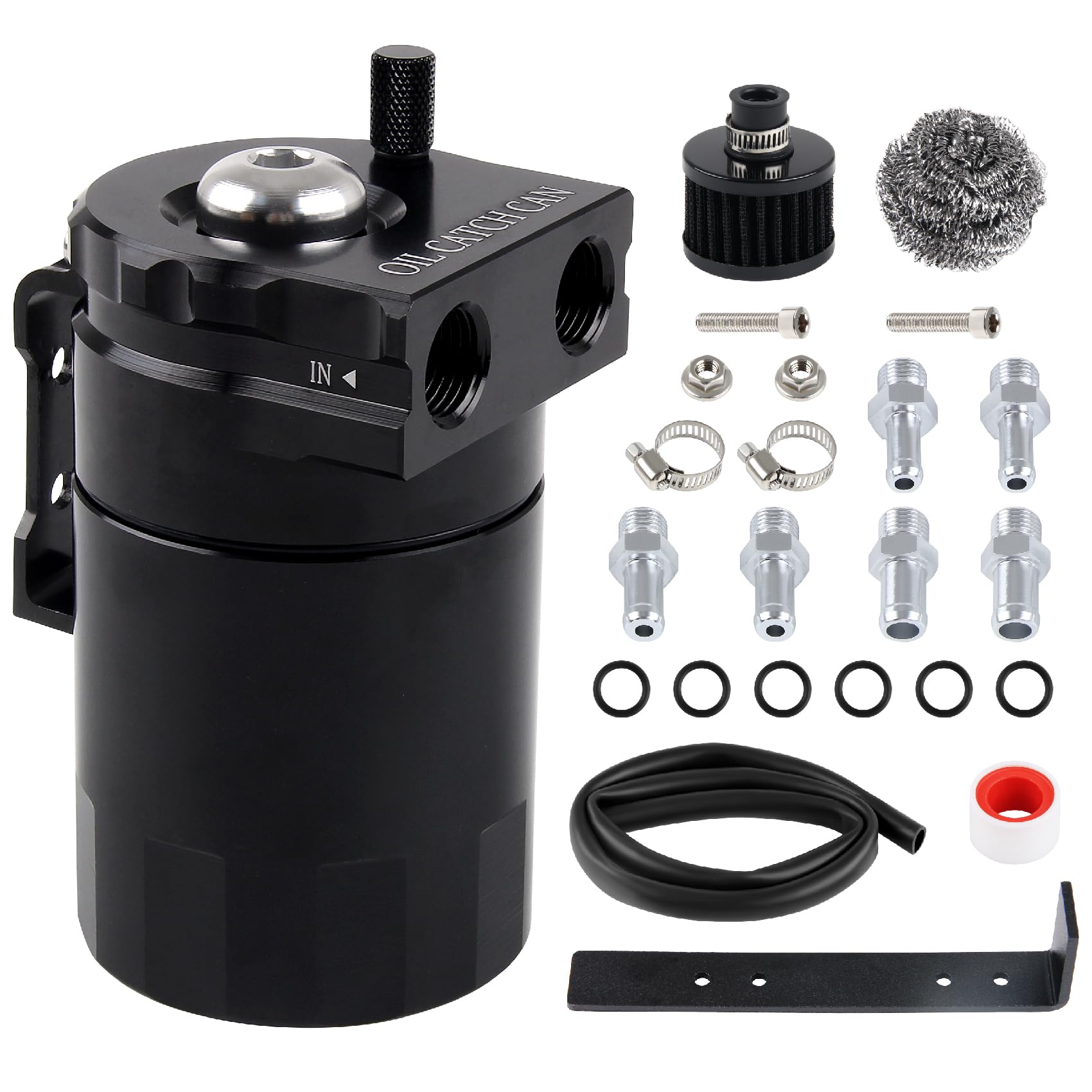 DOCAS 300ml Récupérateur huile moteur, universel oil catch can,Universel Séparateur Bidon Huile Voiture Air Filtre avec Filtre à Air, Tuyau et Autres Accessoires (Noir)