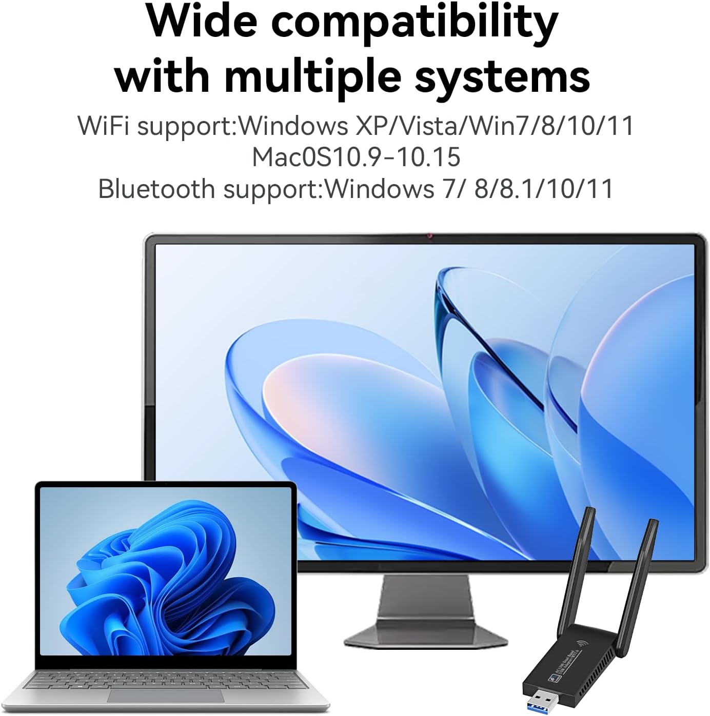 AC1300 with Bluetooth 5.0 USB 3.0 WiFi Adapter for PC Desktop & Laptop, Dual-BandWireless Card, 2 High gain Antenna, MU-MlMO,Support Windows 11/10/8.1/8/7/XP, Mac OS 10.9-10.15