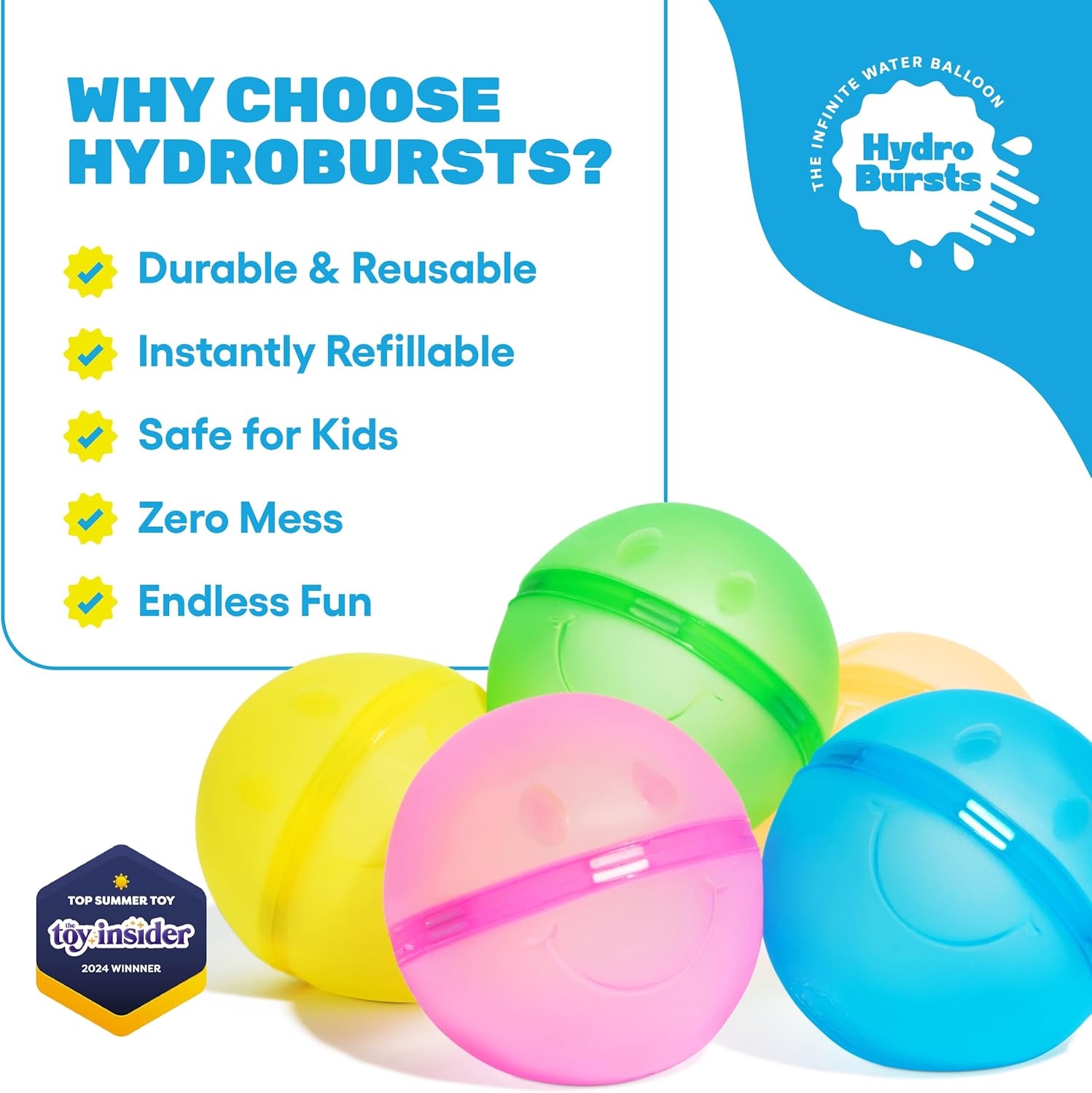 Hydroburst 10-pack Reusable Water Balloons by Relatable, For The Pool, Beach Toys And Outdoor Play Toys, Includes 10 Refillable Balloons With Smiley Faces