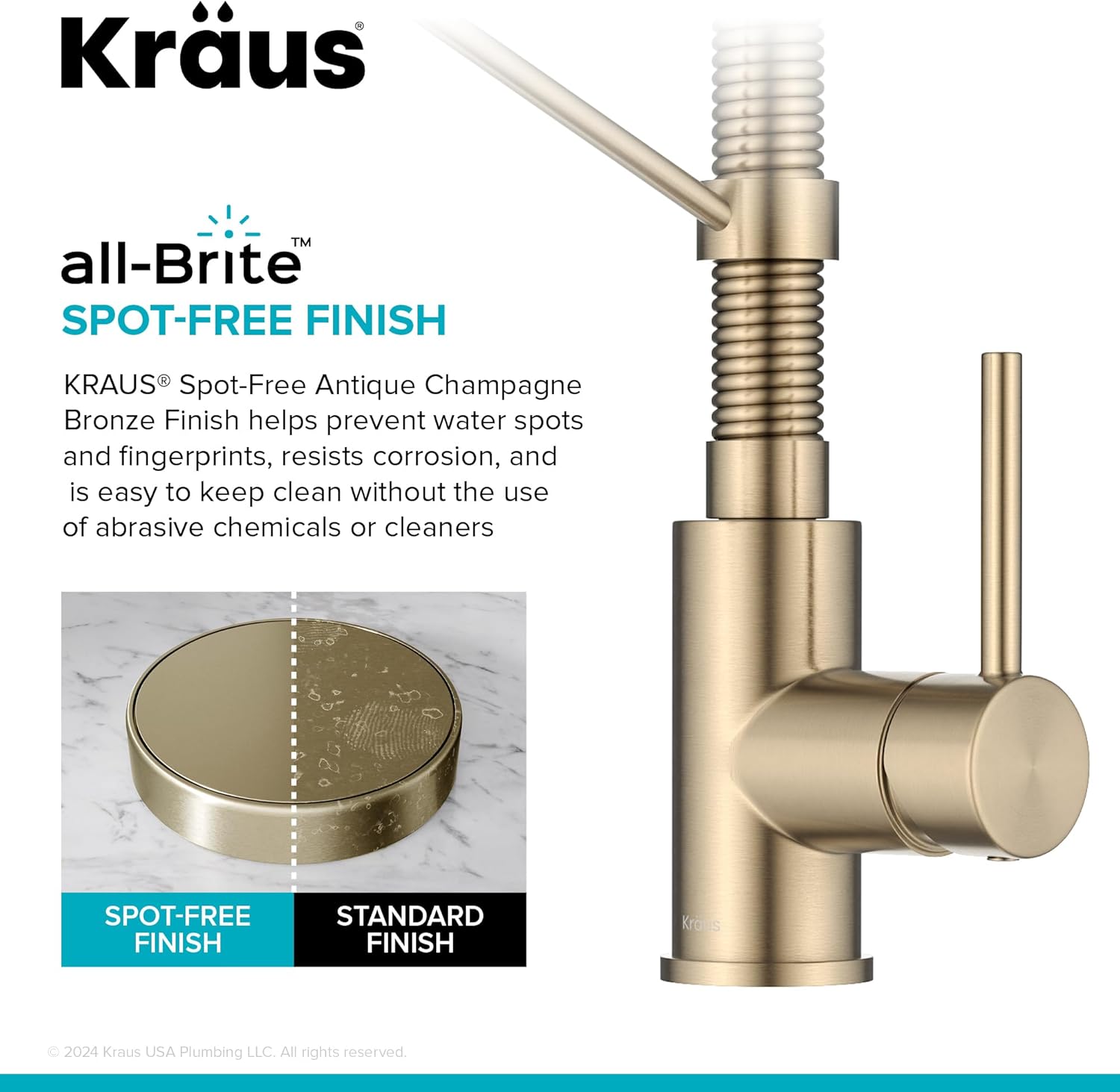 KRAUS Bolden Commercial Style 2-Function Single Handle Pull Down Kitchen Faucet in Spot-Free Antique Champagne Bronze, KPF-1610SFACB - Image 4