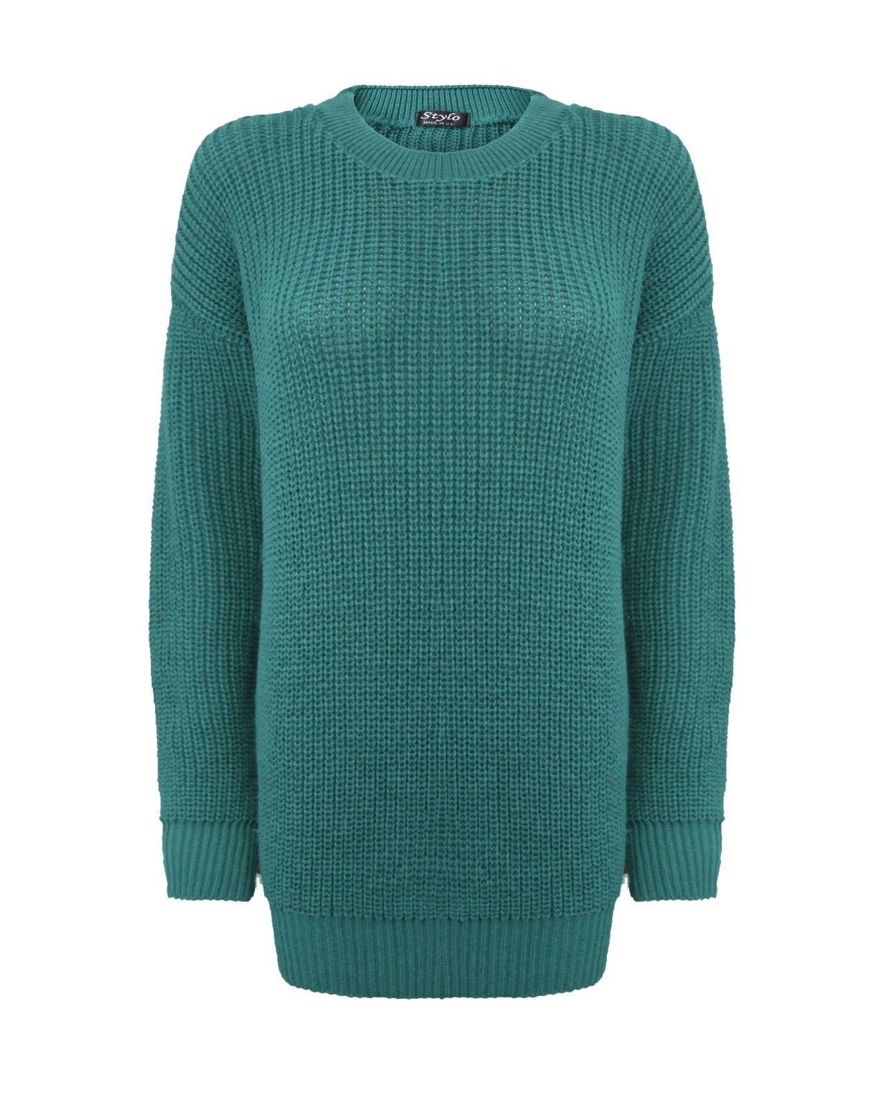 New Ladies Women Oversized Long Sleeve Knitted Baggy Jumper Sweater Crew Neck Pullover Top[Bottle Green,XXL]
