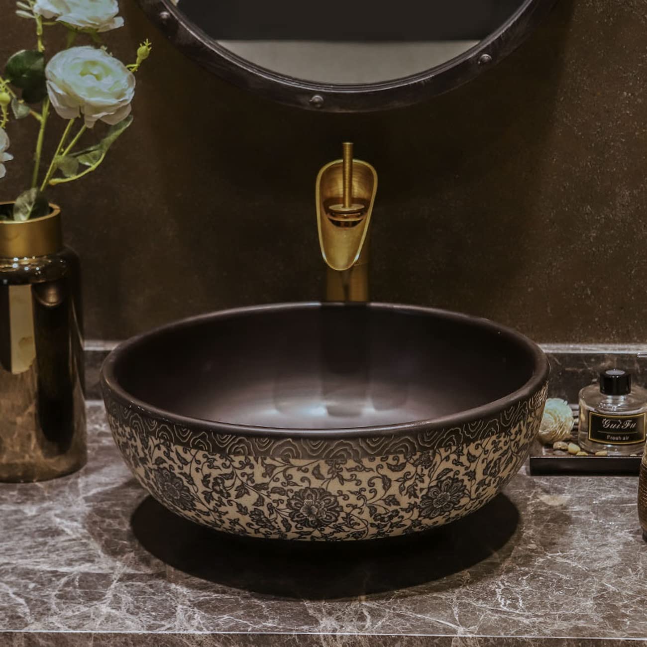 Umywalka Nablatowa, Umywalka Łazienkowa Nablatowa Z Porcelany, Ceramiczna Umywalka Artystyczna Z Kranem I Odpływem
