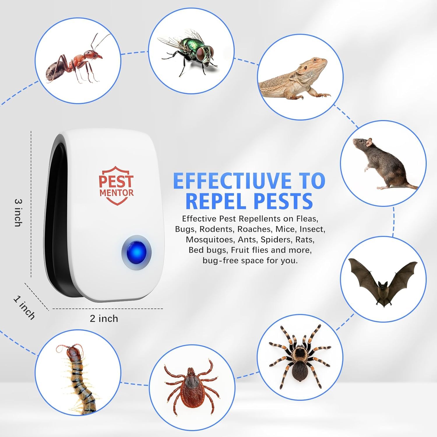 Paquete de 10 repelentes ultrasónicos de plagas, repelente electrónico de insectos para insectos, cucarachas, roedores, repelente de ratas, enchufe interior, control de plagas para hogares, oficinas