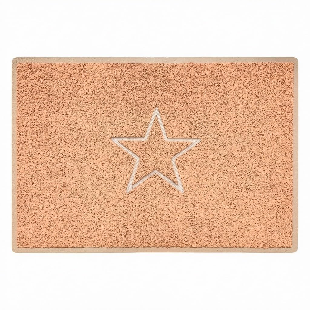 Nicoman Star Shape Embossed Entrance Door Mat Non Slip Dirt Trapper PVC Spaghetti Mat with Rubber Base, Jet Washable Quick Drying Doormat Indoor or Outdoor - (Large, Beige, 90 x 60cm)