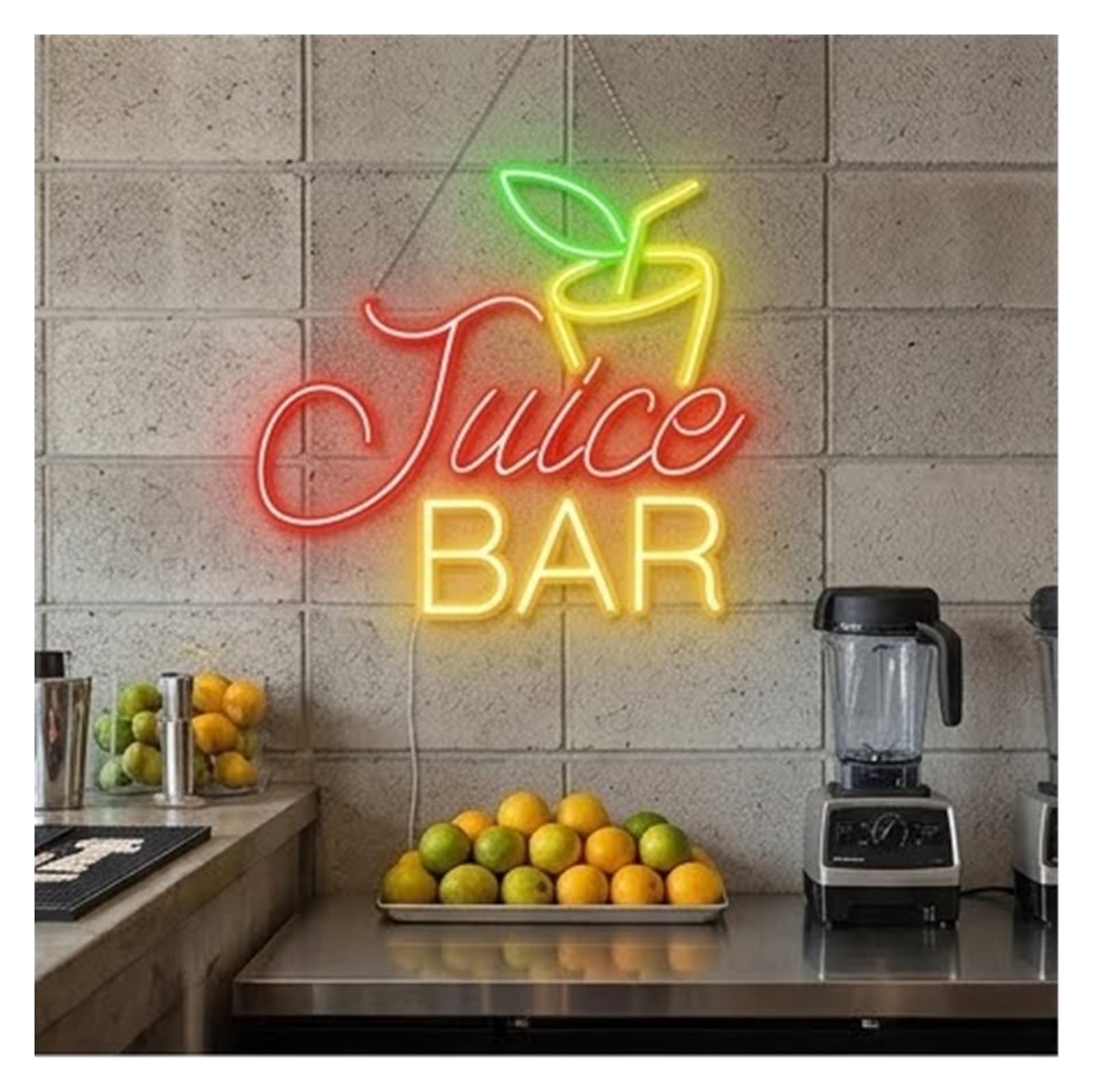 RONGCH Hanging Art Neon Signs Juice Bar Neon Sign LED Light Dimmable for Smoothie Bar Fresh Fruit Drink Shop Cafe Wall Decor 45x41cm