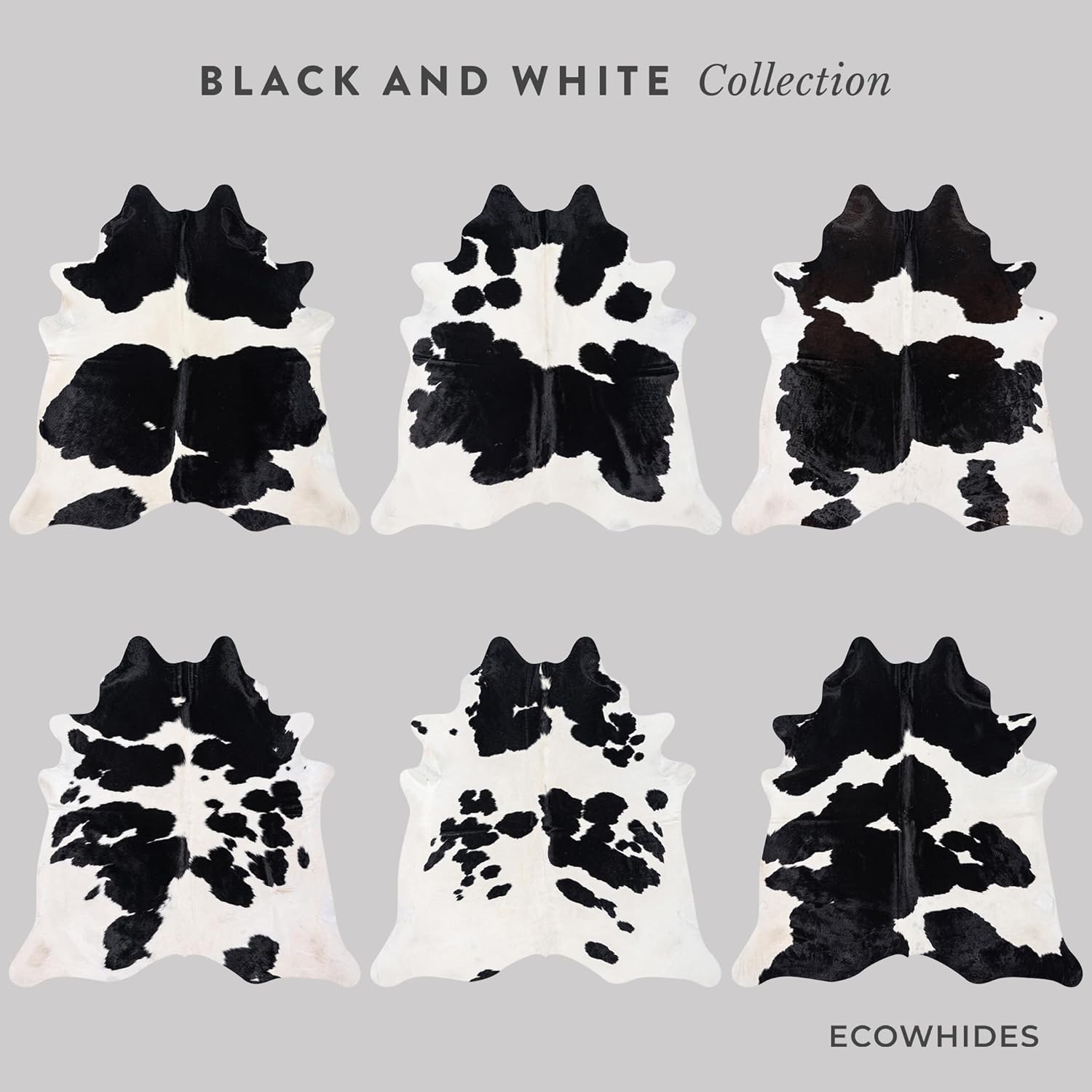 ecowhides 100% Genuine Brazilian Cowhide Rug - Black and White - Luxury Cowskin Leather Area Rug Décor 7 x 6 feet