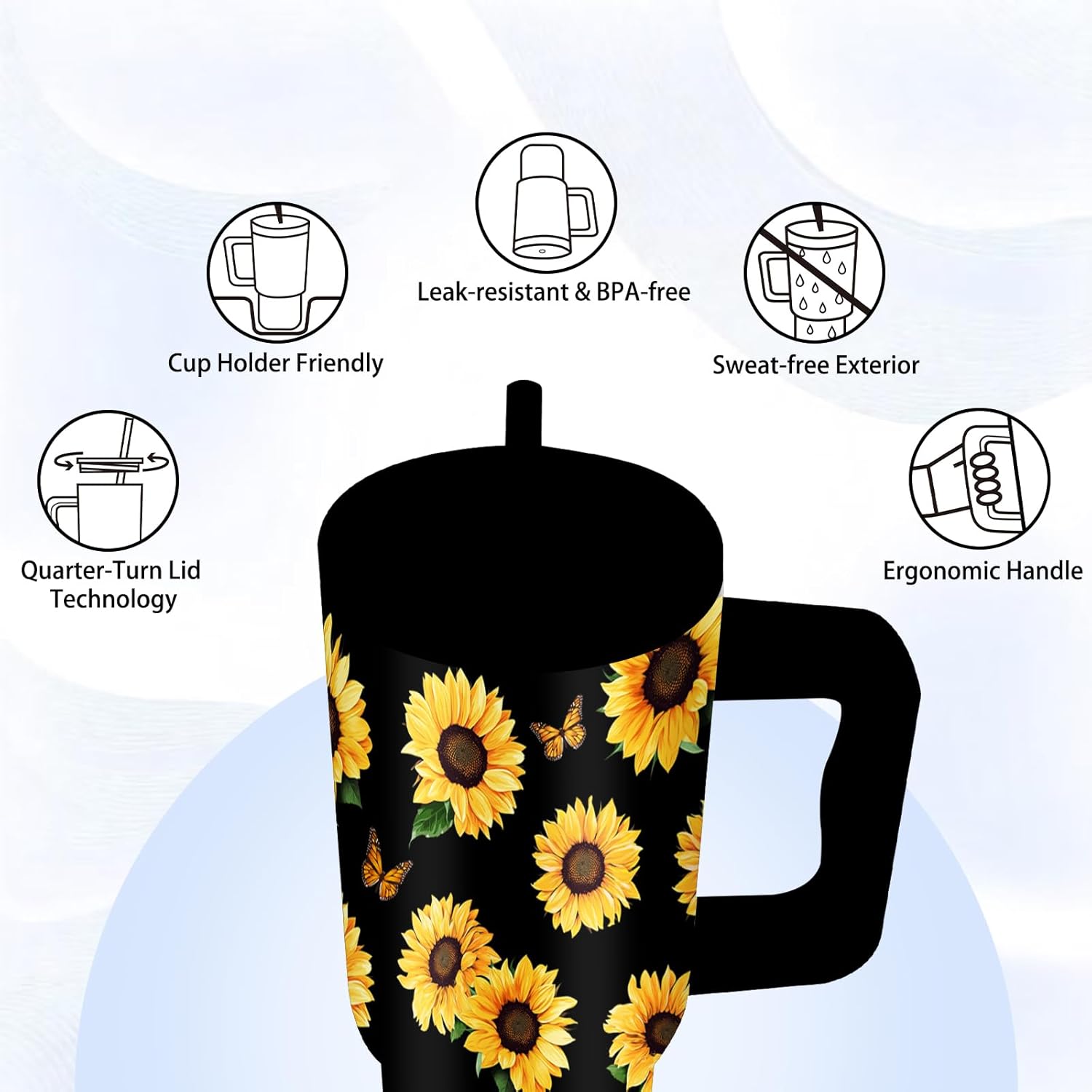 Sunflower Gifts - 24 oz Tumbler with Handle and Straw - Insulated Stainless Steel Cup, Leakproof, Sunflower Design Travel Mug for Women, Best Friends Birthday Gifts, BPA Free, Keeps Drinks Cold/Hot - Image 5
